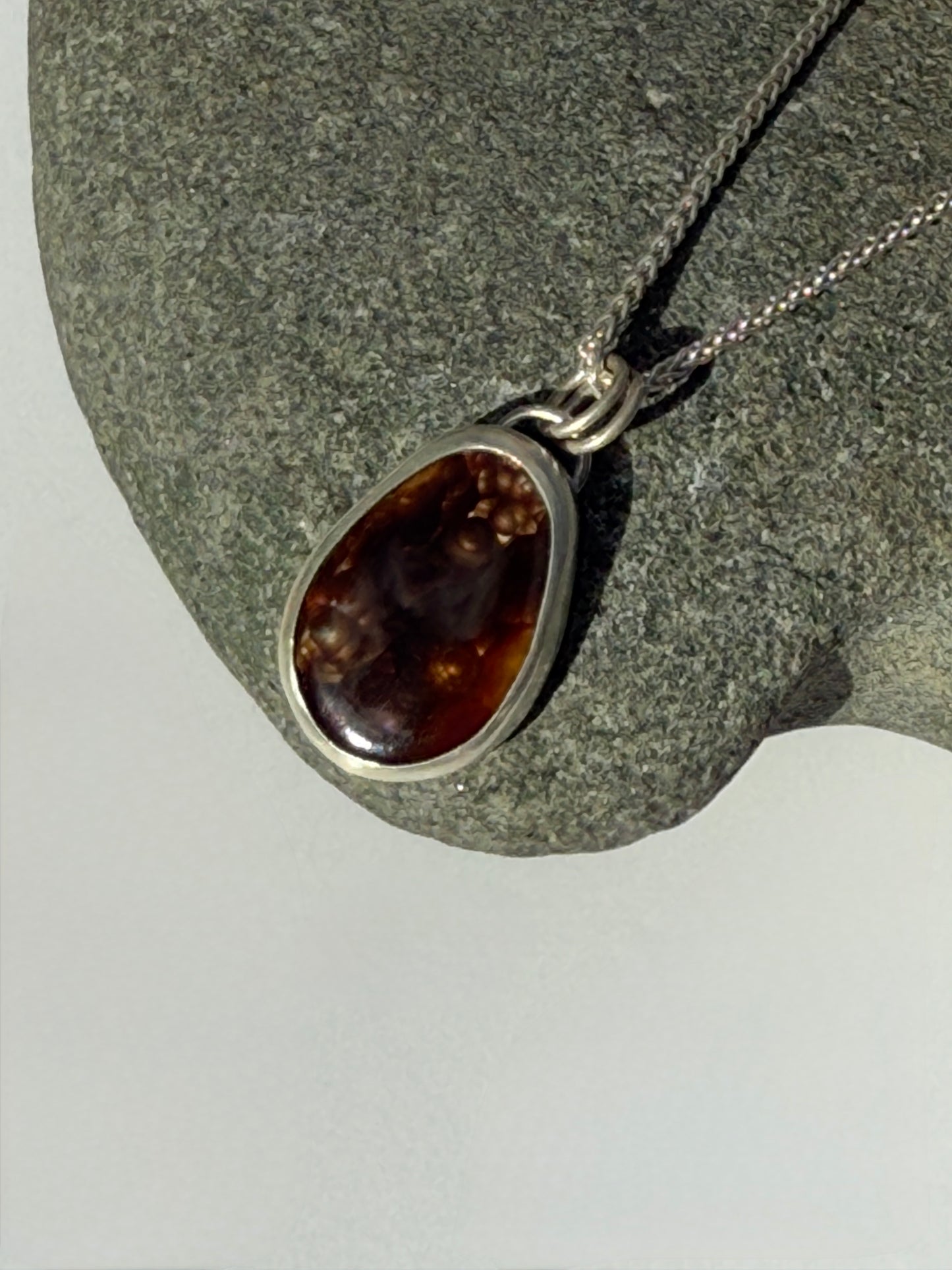 Emberlight Necklace: Sterling Silver & Fire Agate Pendant