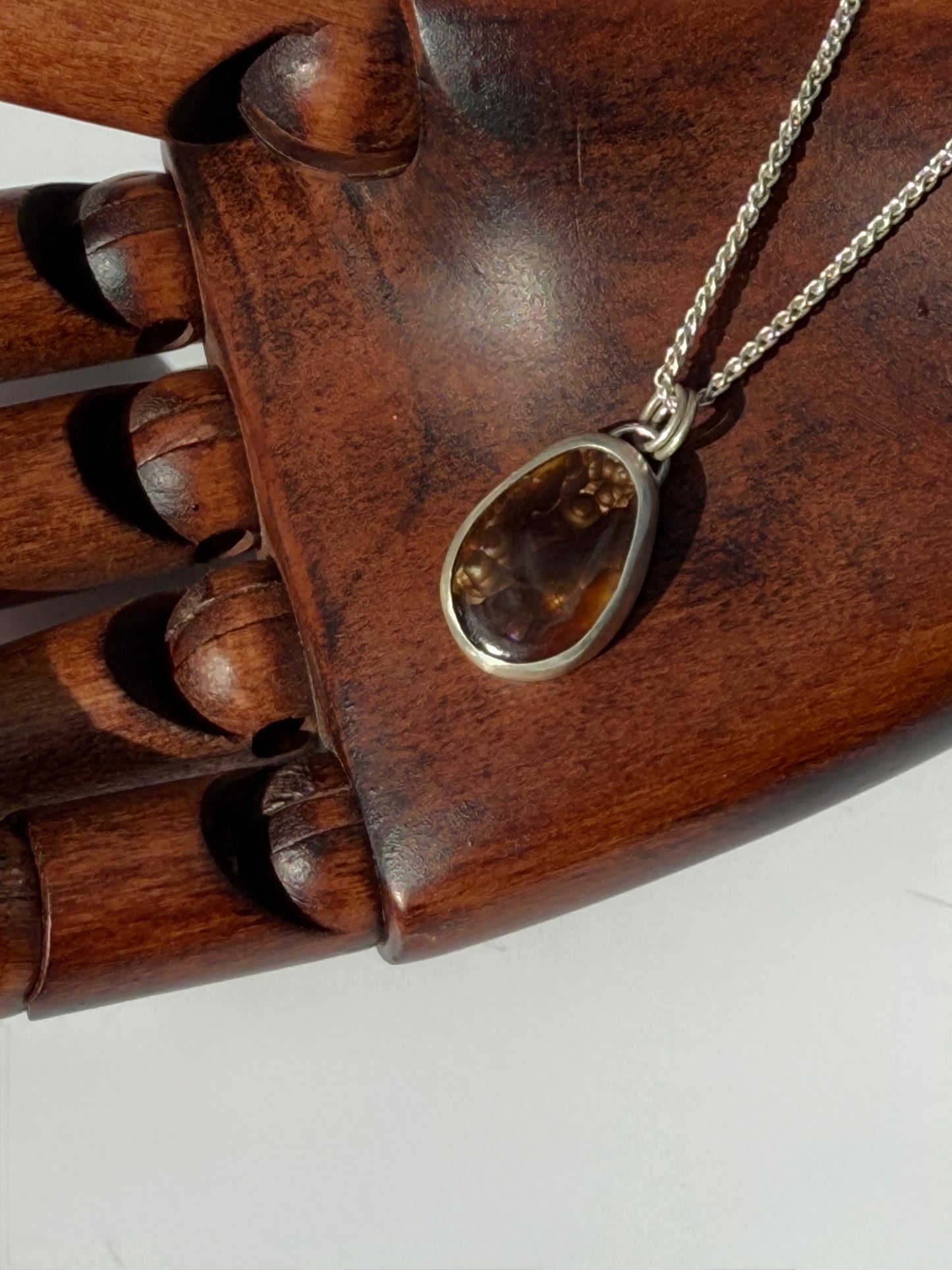 Emberlight Necklace: Sterling Silver & Fire Agate Pendant