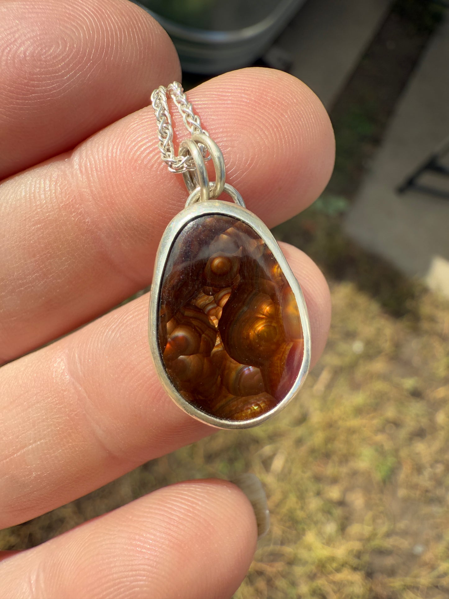 Emberlight Necklace: Sterling Silver & Fire Agate Pendant