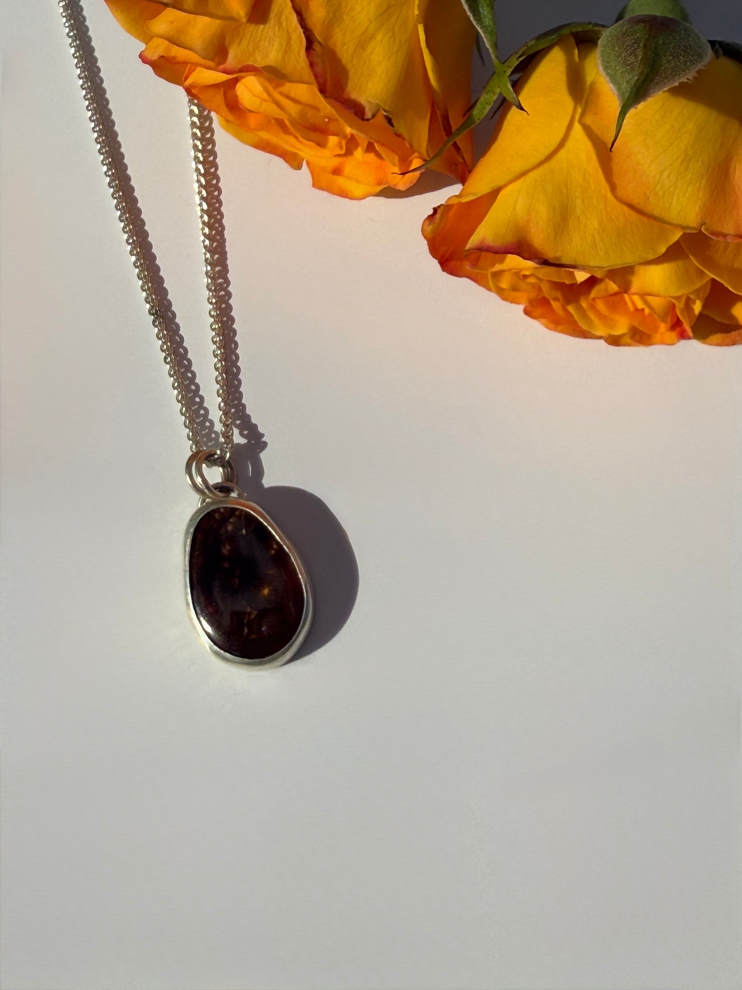 Emberlight Necklace: Sterling Silver & Fire Agate Pendant