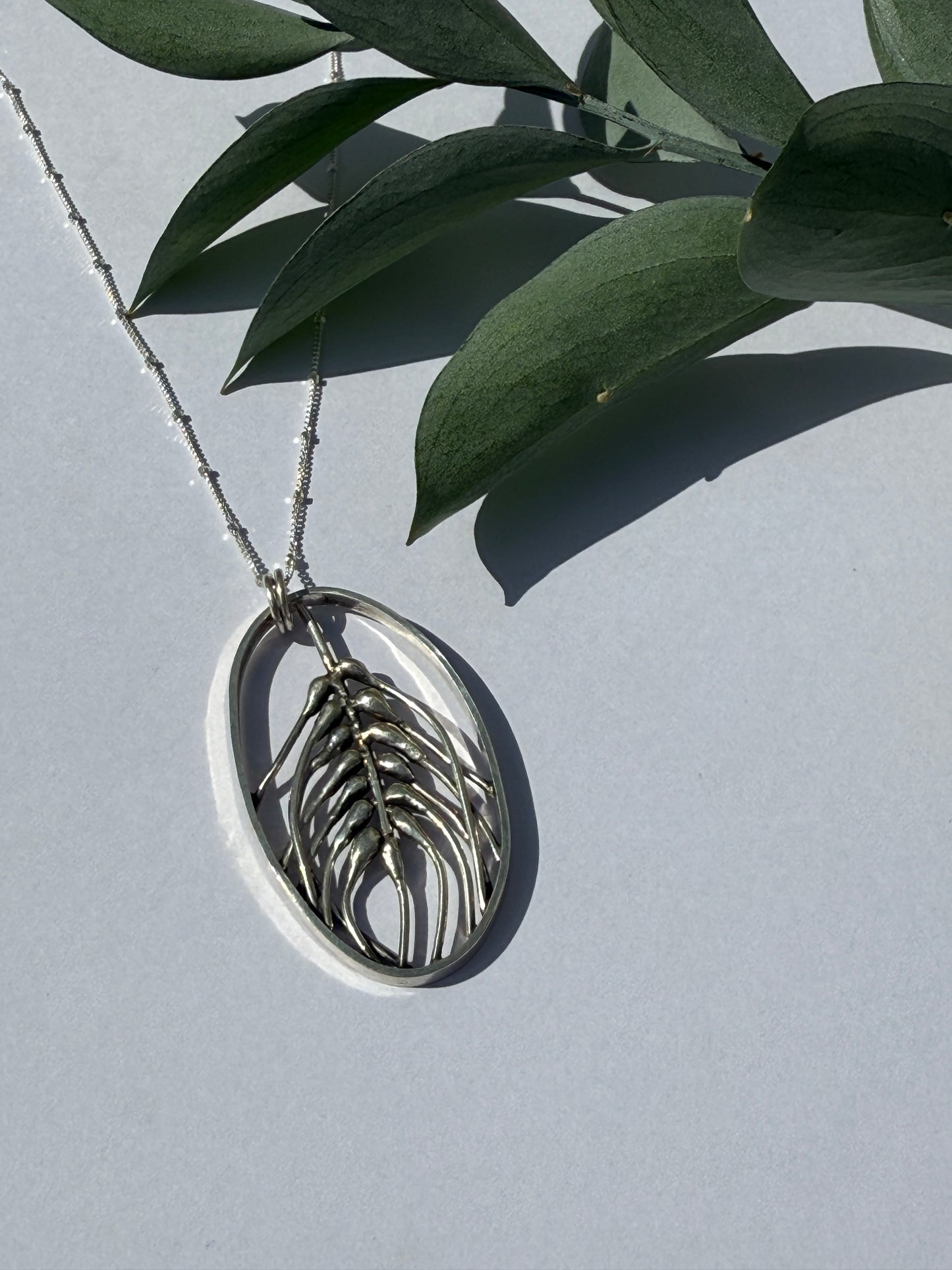 Abundant Harvest Necklace: Sterling Silver & Wheat Oval Pendant