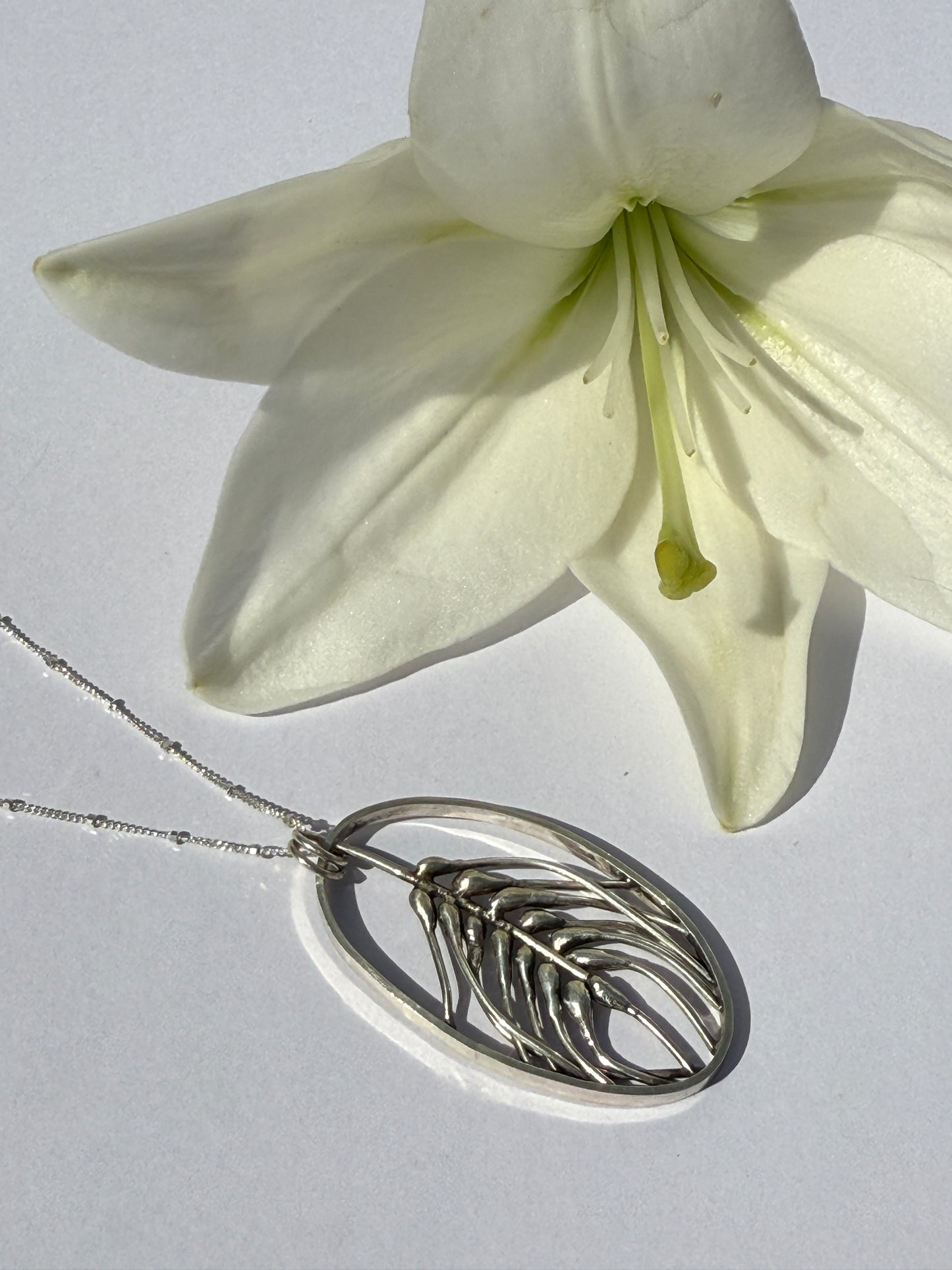 Abundant Harvest Necklace: Sterling Silver & Wheat Oval Pendant