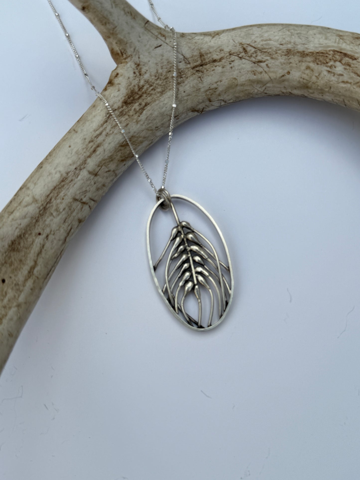 Abundant Harvest Necklace: Sterling Silver & Wheat Oval Pendant