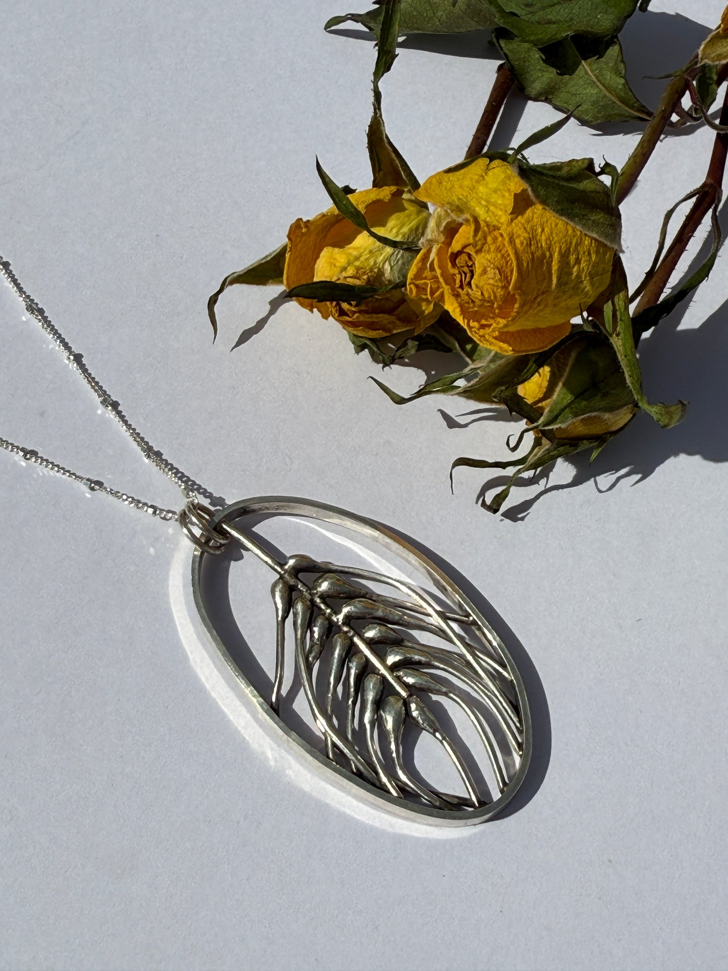 Abundant Harvest Necklace: Sterling Silver & Wheat Oval Pendant