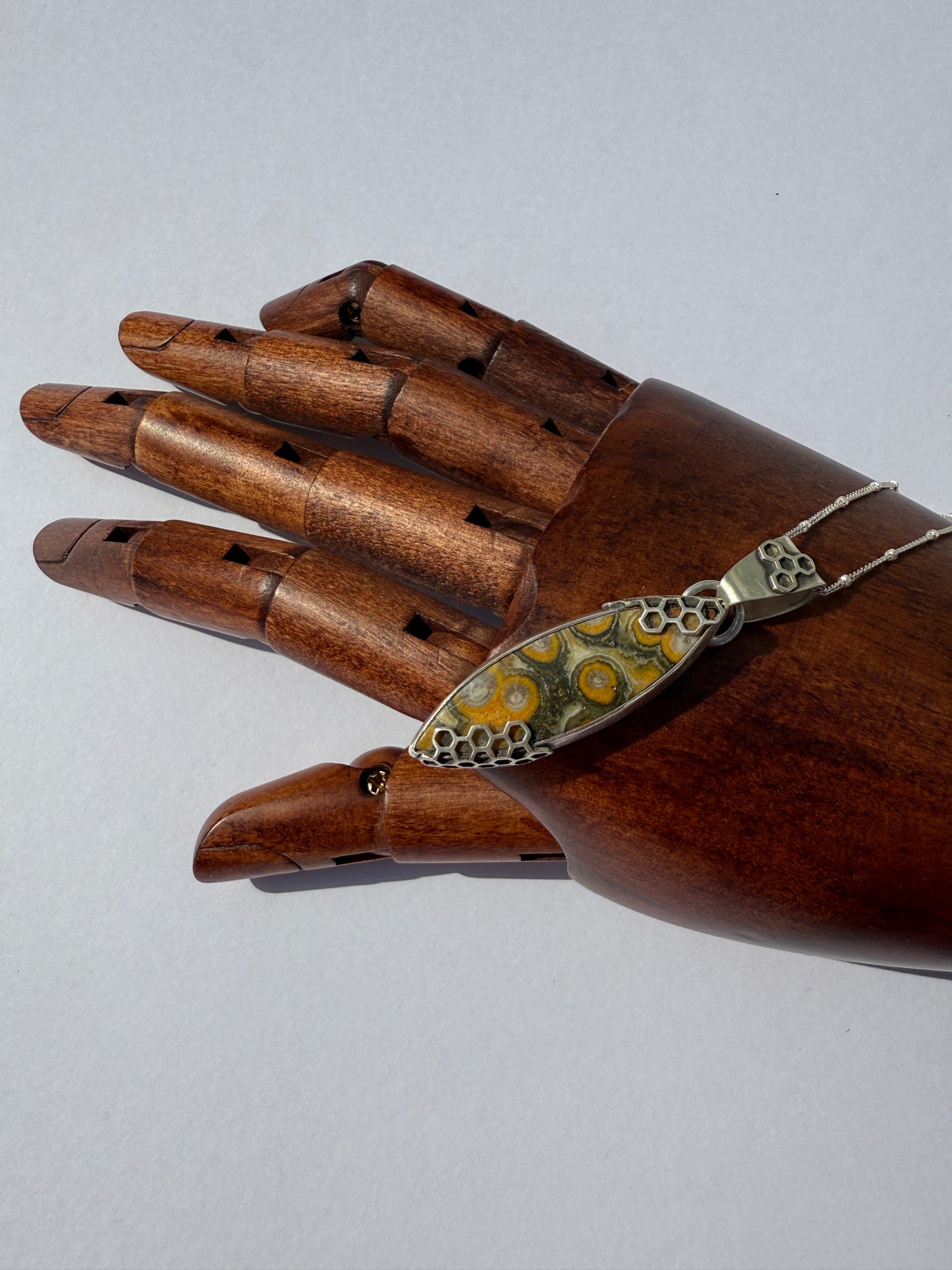 Honeyed Haven Necklace: Sterling Silver & Bumblebee Jasper Honeycomb Pendant