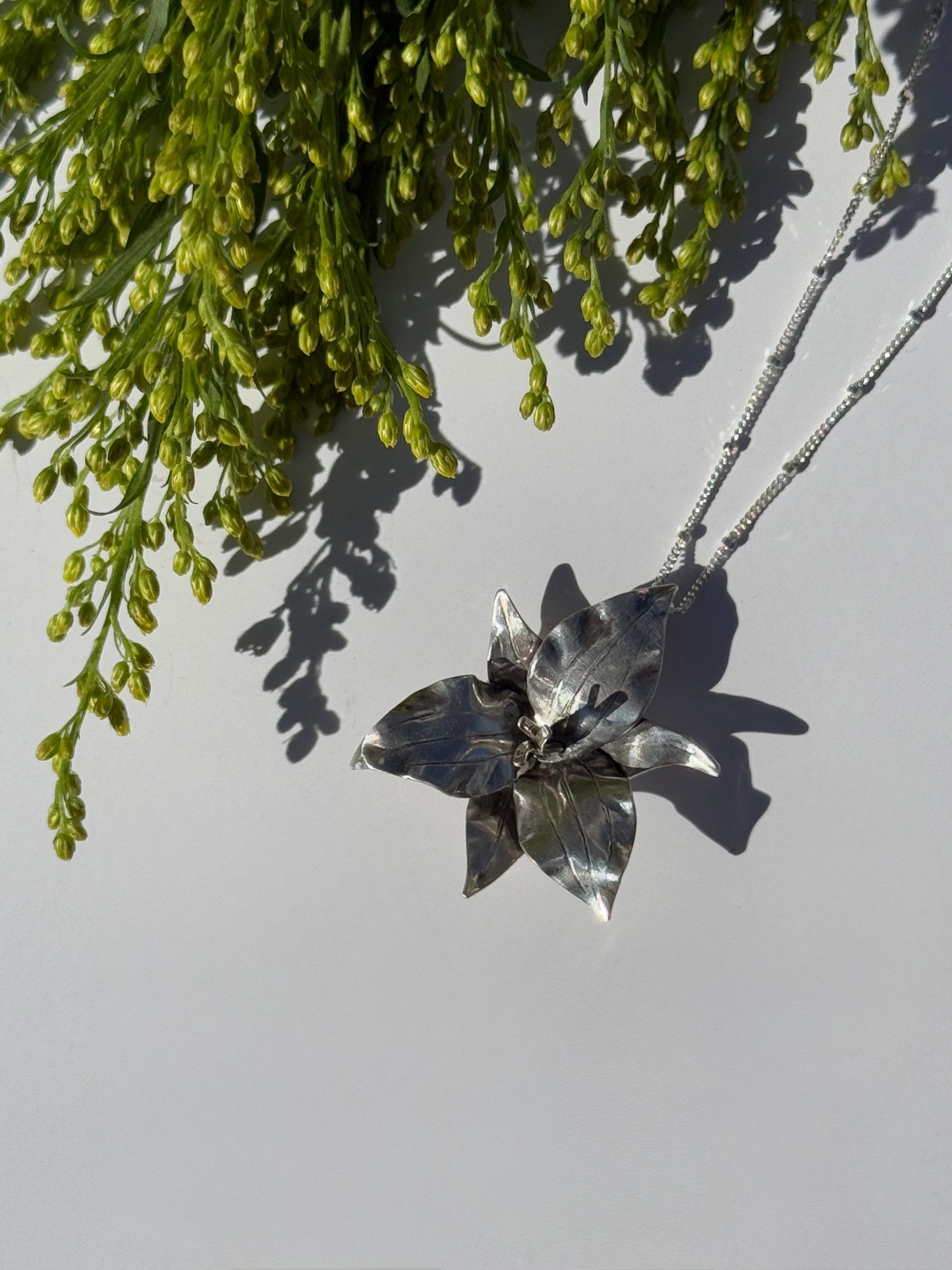 Trillium Grace Necklace: Hand Fabricated Sterling Silver Trillium Flower