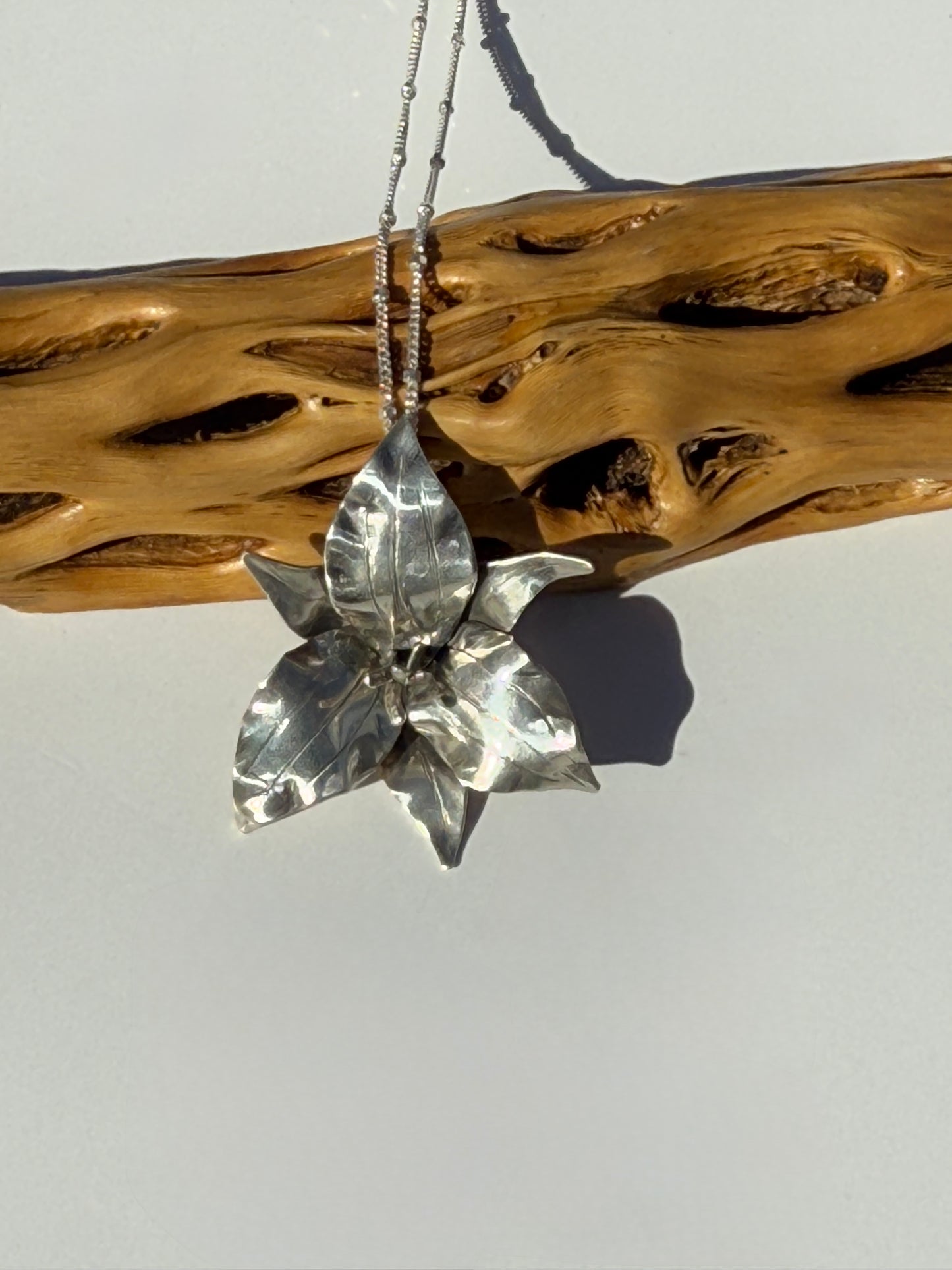 Trillium Grace Necklace: Hand Fabricated Sterling Silver Trillium Flower