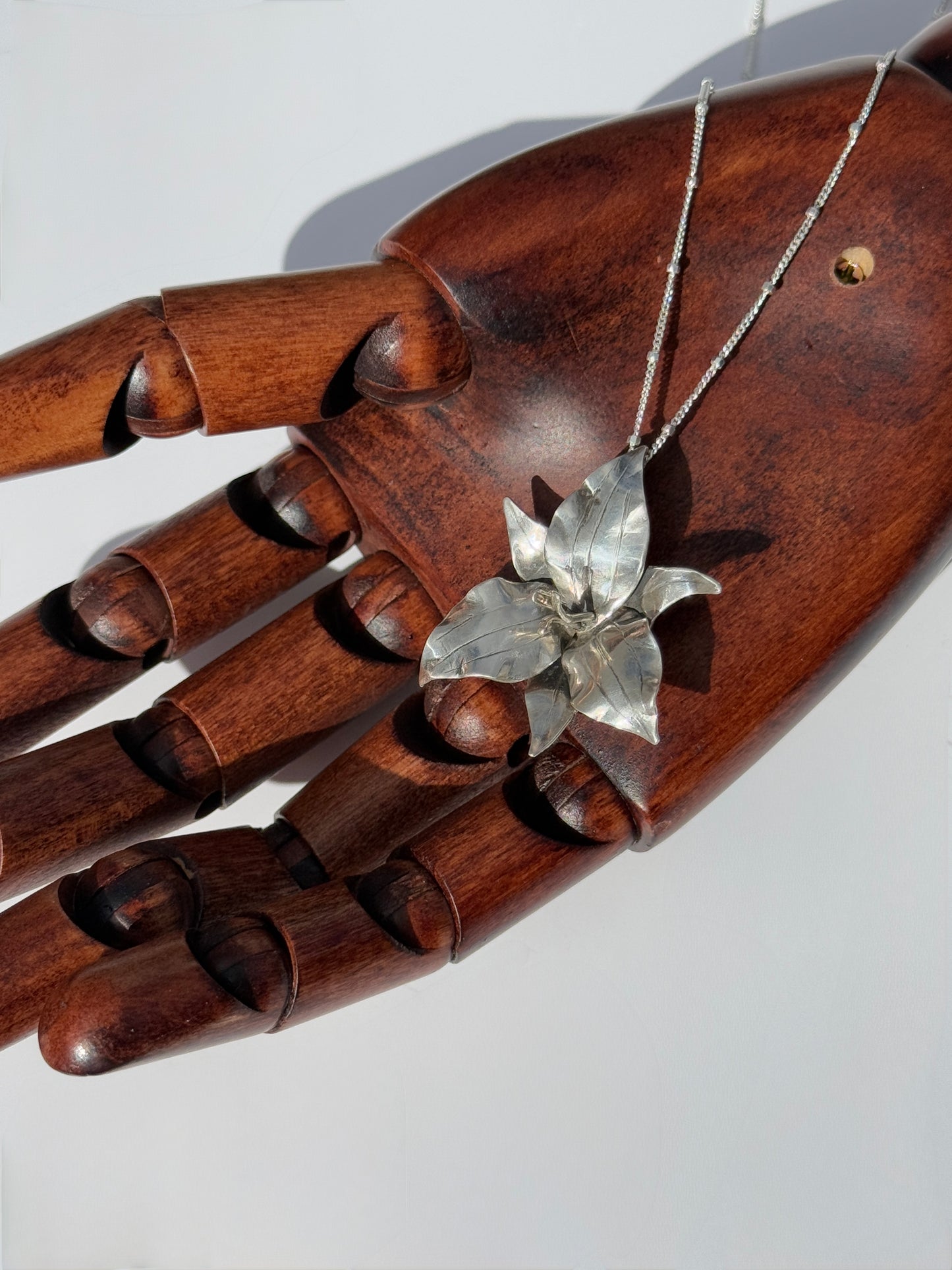 Trillium Grace Necklace: Hand Fabricated Sterling Silver Trillium Flower