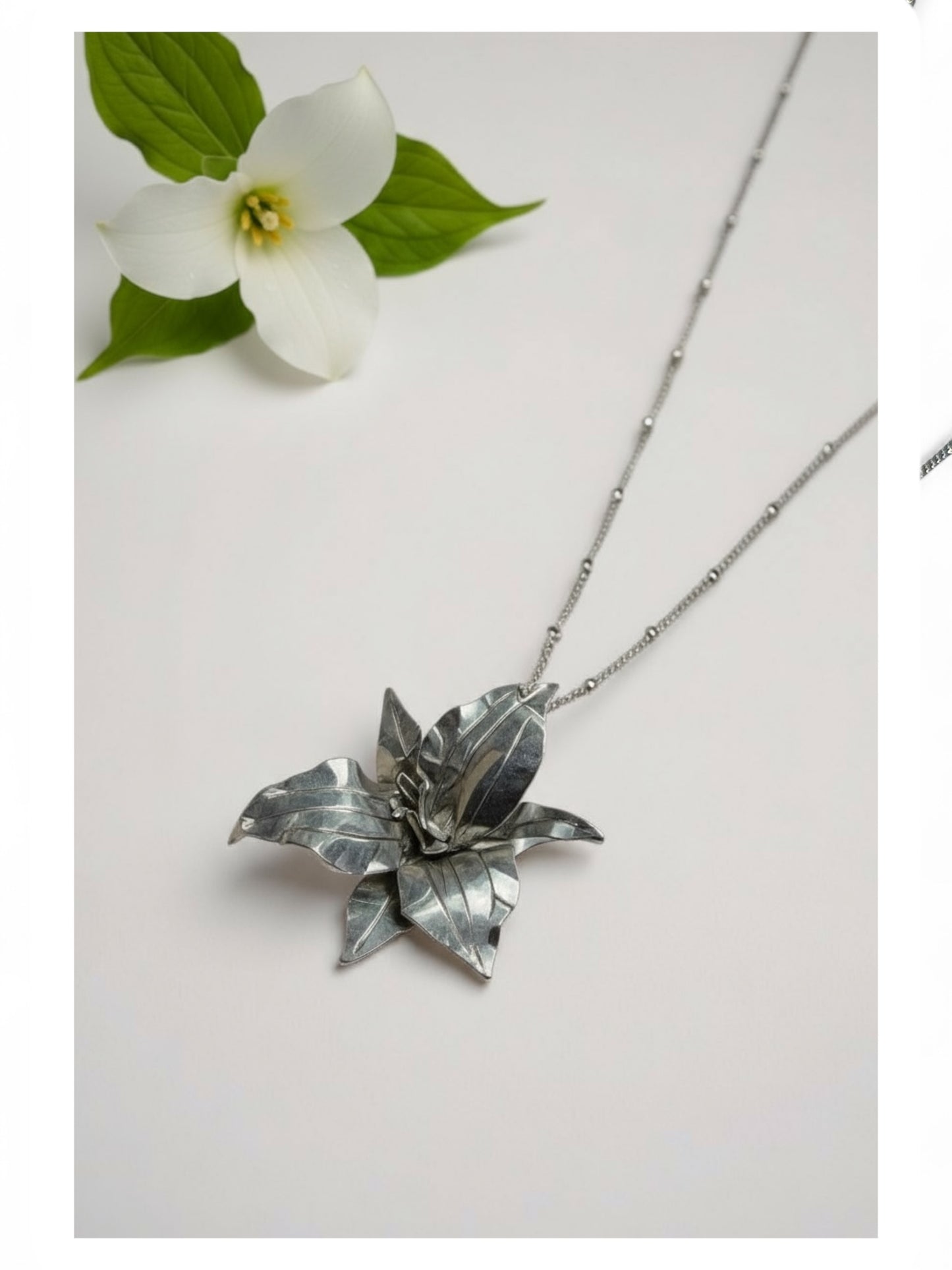 Trillium Grace Necklace: Hand Fabricated Sterling Silver Trillium Flower