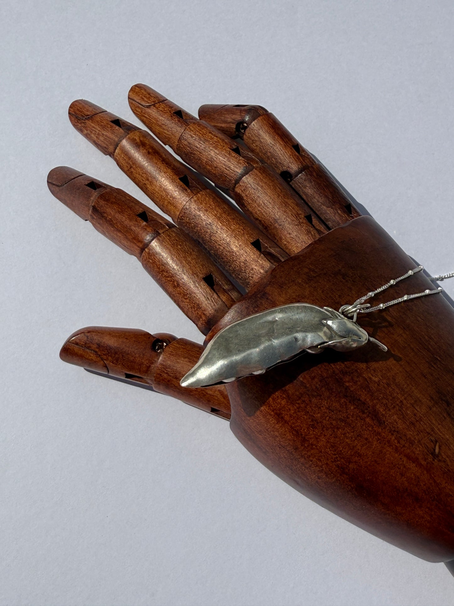 Seeds of Wonder Necklace: Sterling Silver Peapod Pendant