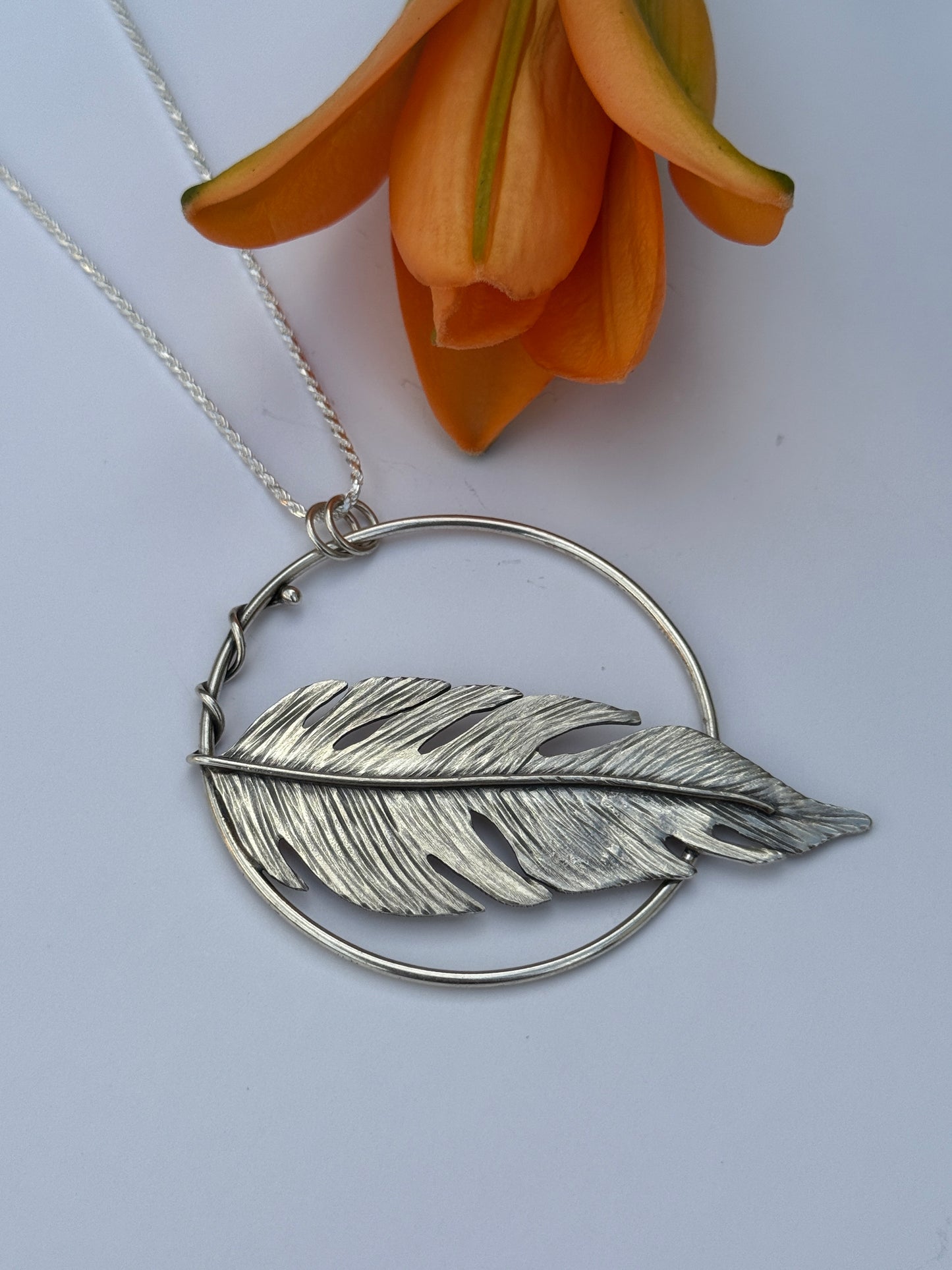 Soaring Spirit Pendant: Sterling Silver Feather Hoop