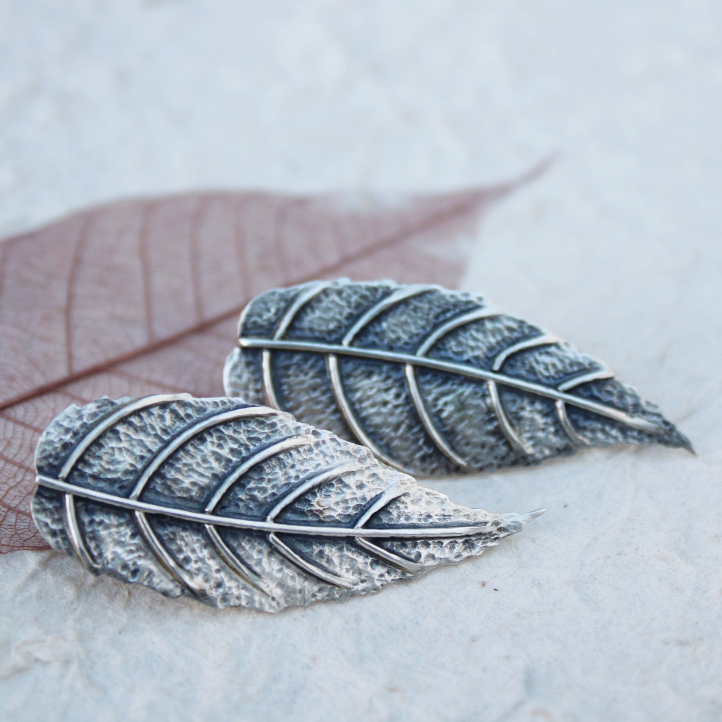 Silver Birch Post Earrings - Sterling Silver Birch Leaves