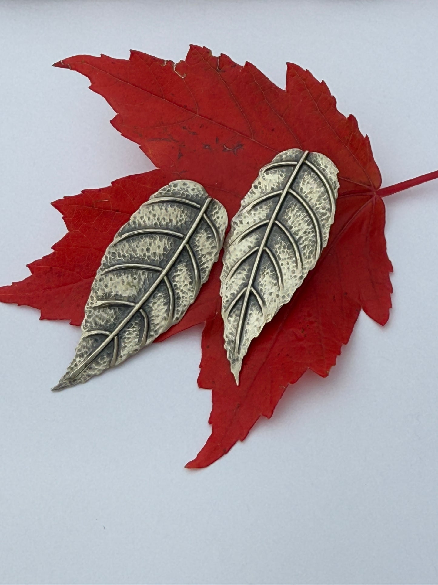 Silver Birch Post Earrings - Sterling Silver Birch Leaves