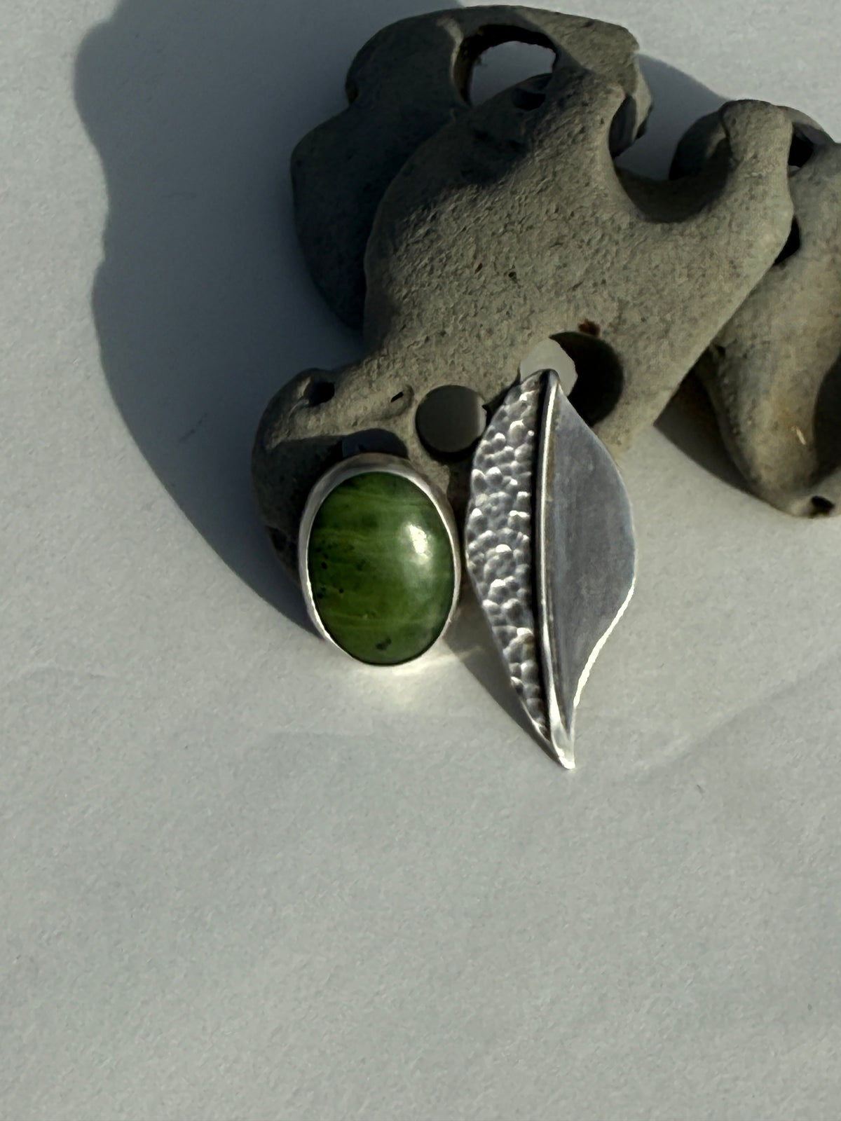 The Odd Couple Studs: Sterling Silver Leaf & Jade