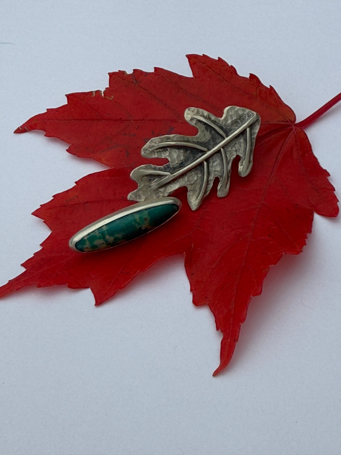 Earth + Sky Post Earrings: Sterling Silver White Oak Leaf & Turquoise
