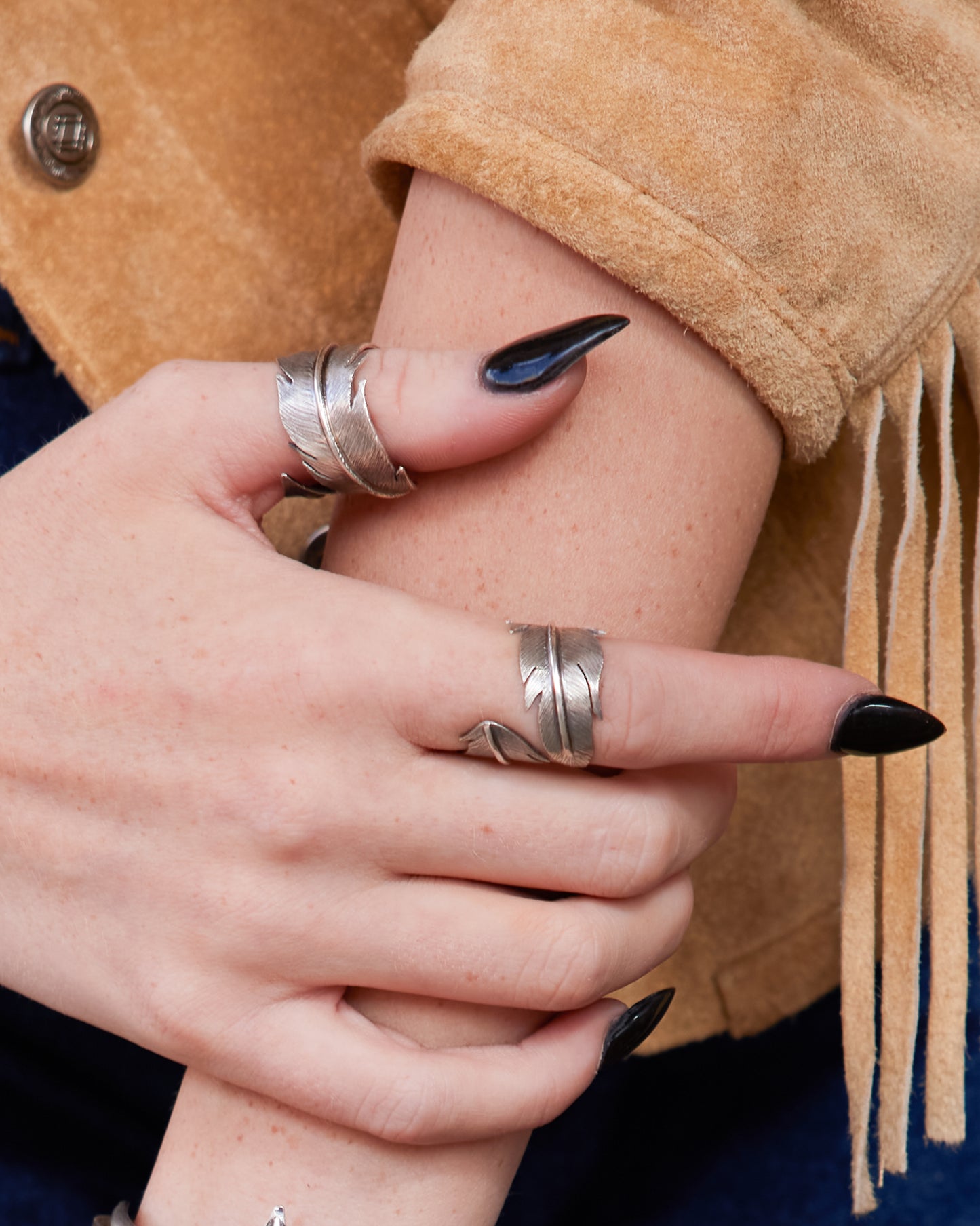 Feathered Tranquility Rings: Sterling Silver Feather Wrap