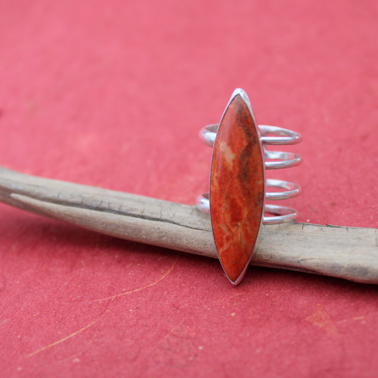 Desert Bloom Ring: Sterling Silver & Orange Spiny Oyster - size 9.25