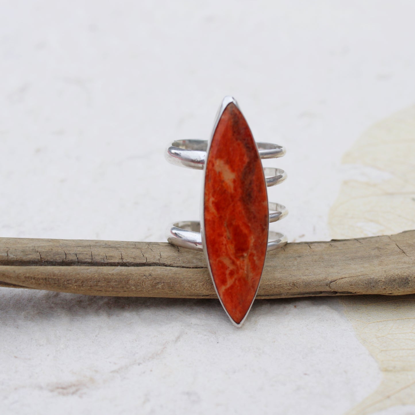 Desert Bloom Ring: Sterling Silver & Orange Spiny Oyster - size 9.25