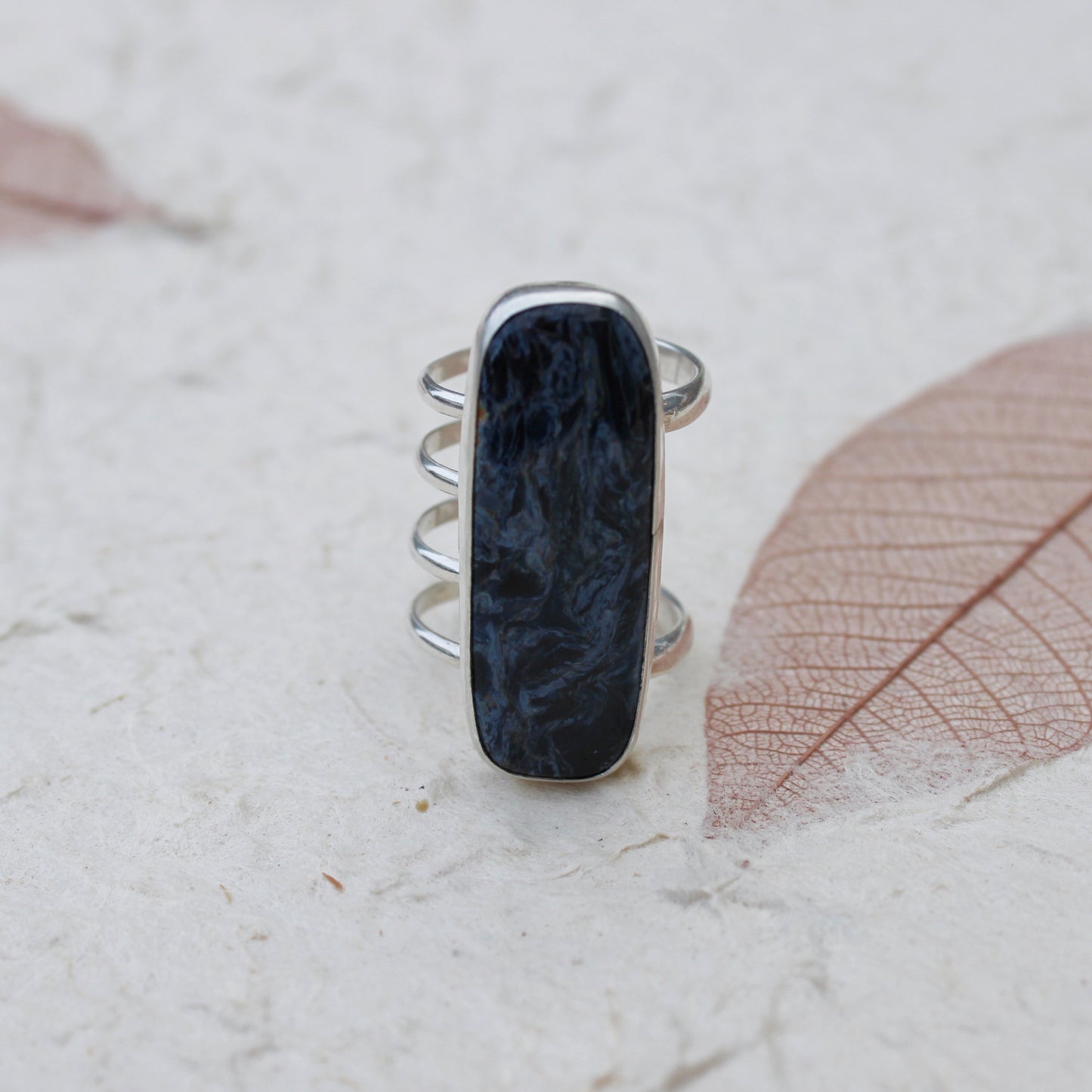 Tempest Ring: Sterling Silver & Pietersite- size 5.75