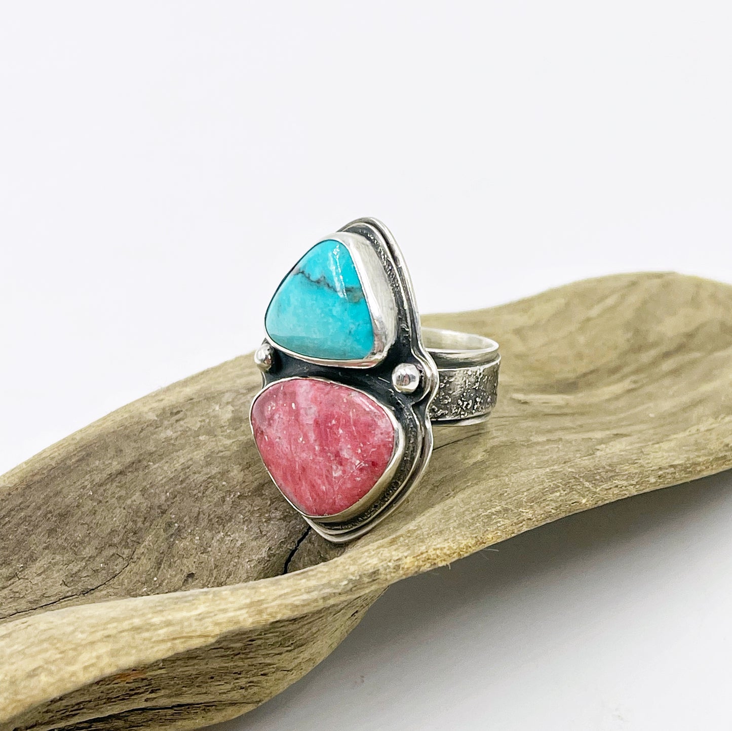 Wild Bloom Ring: Bisbee Turquoise & Rhodonite - size 6