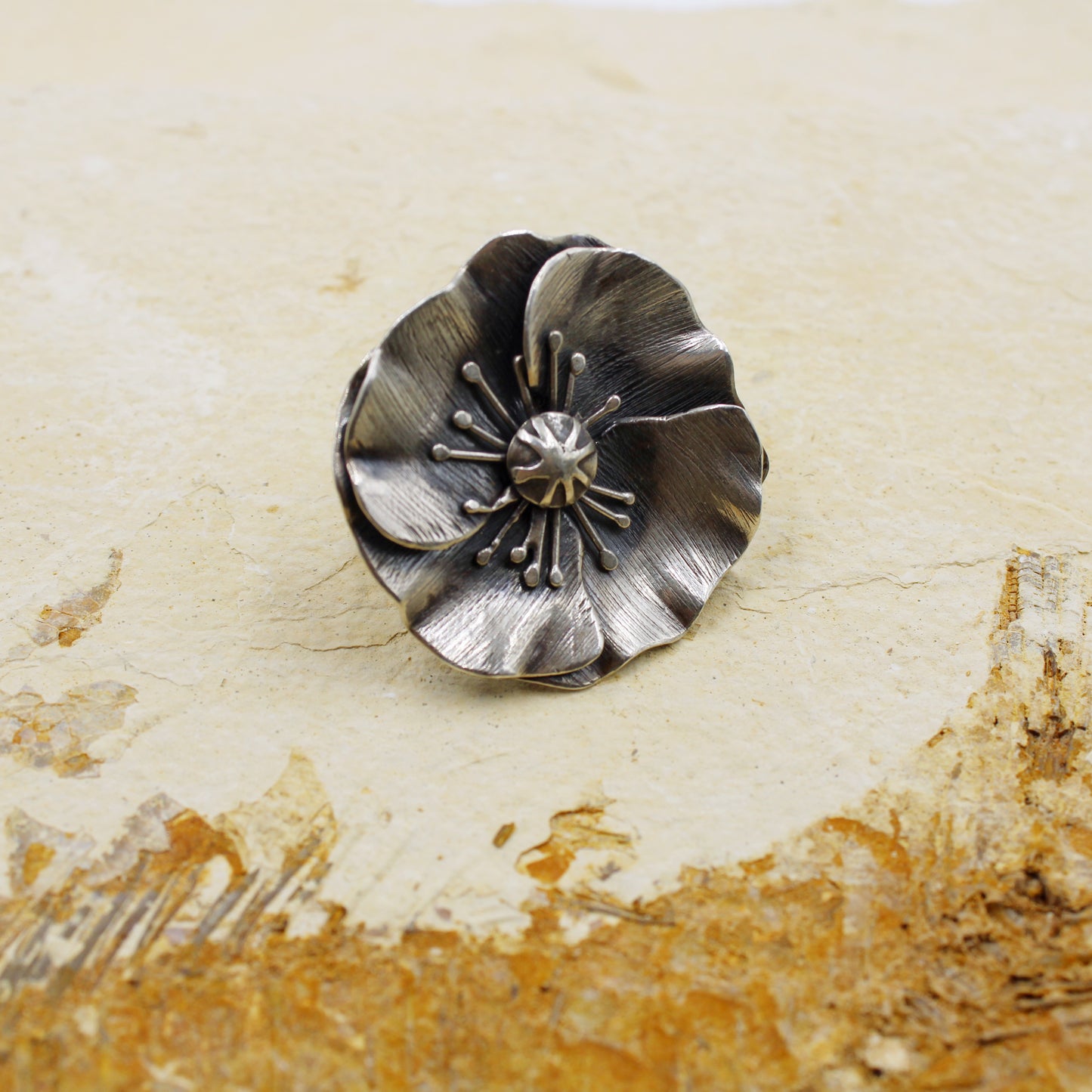 Poppy Meadow Ring: Sterling Silver Poppy Flower - size 6.5
