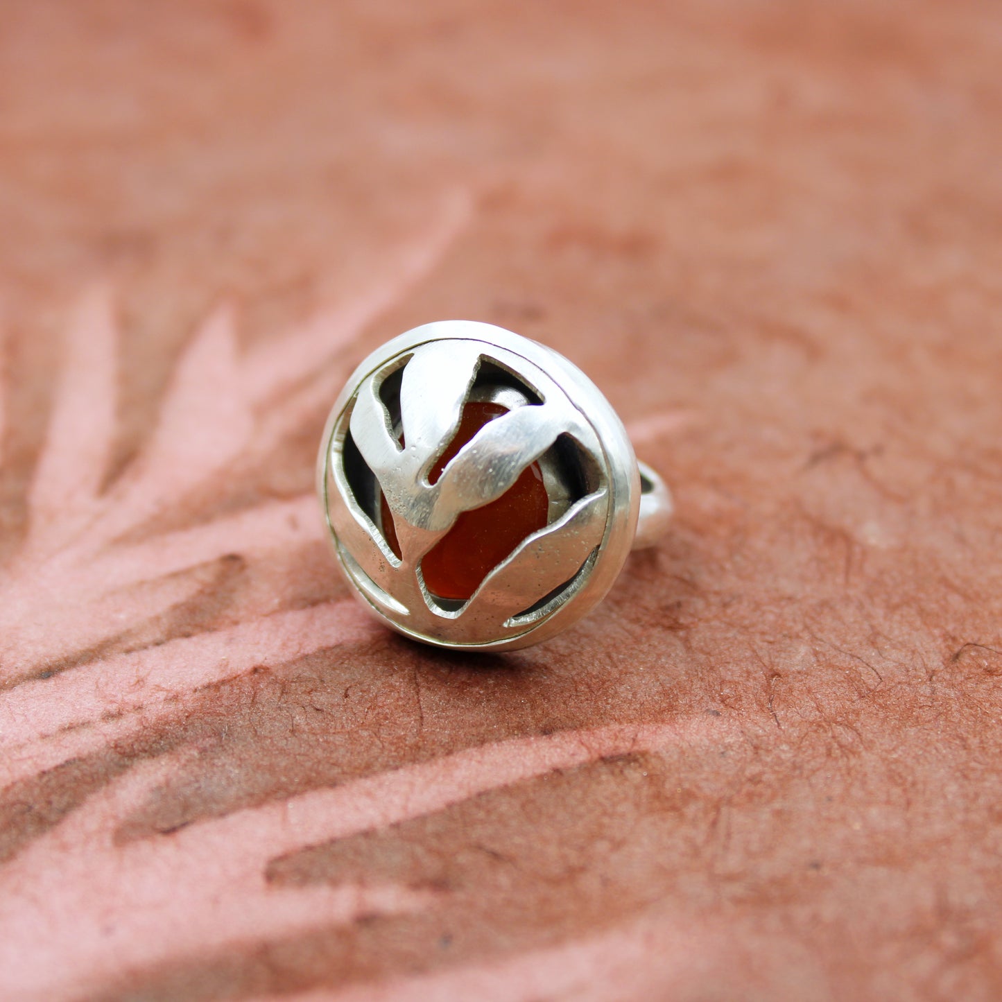Emberfern Ring: Sterling Silver Fern & Carnelian - size 5.75
