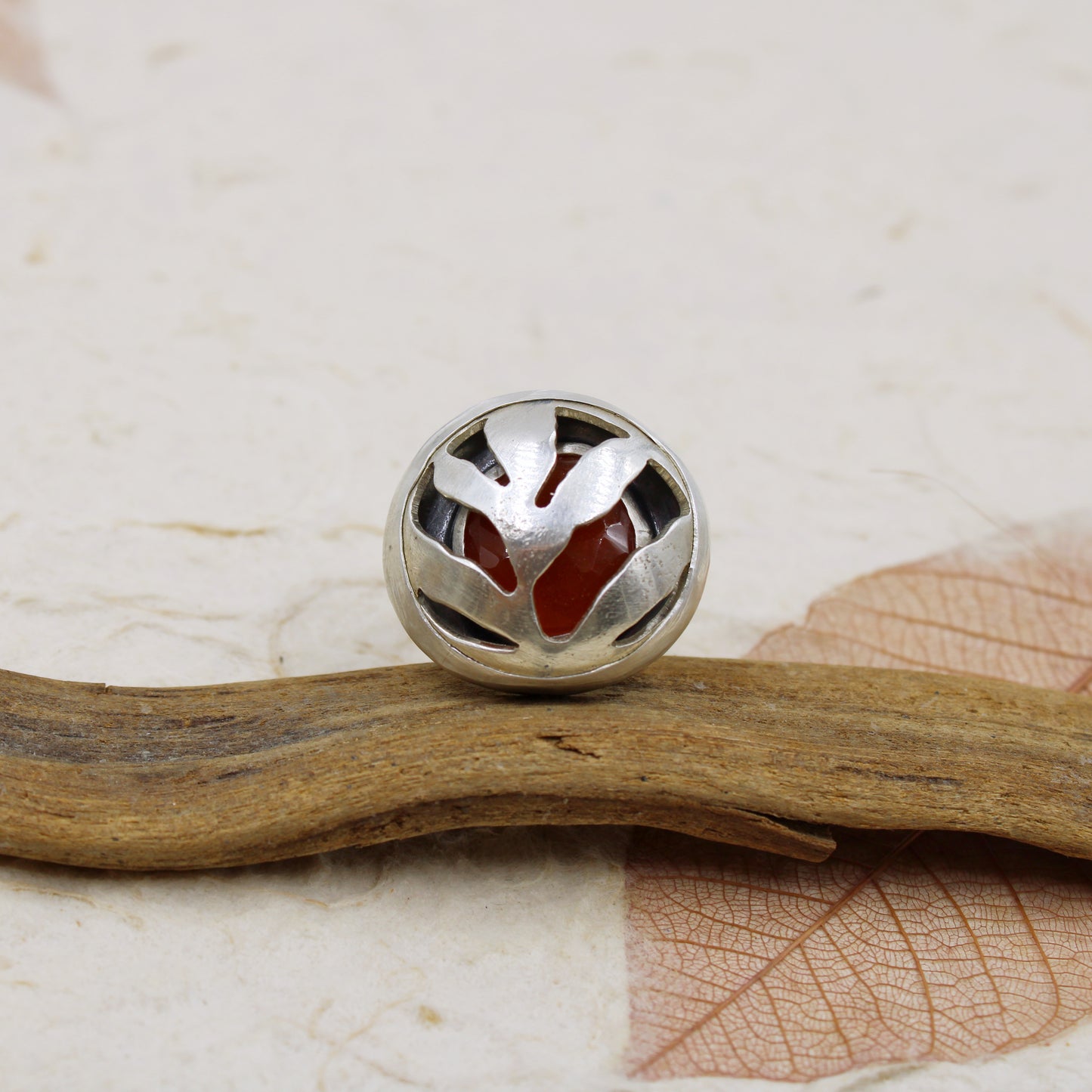 Emberfern Ring: Sterling Silver Fern & Carnelian - size 5.75