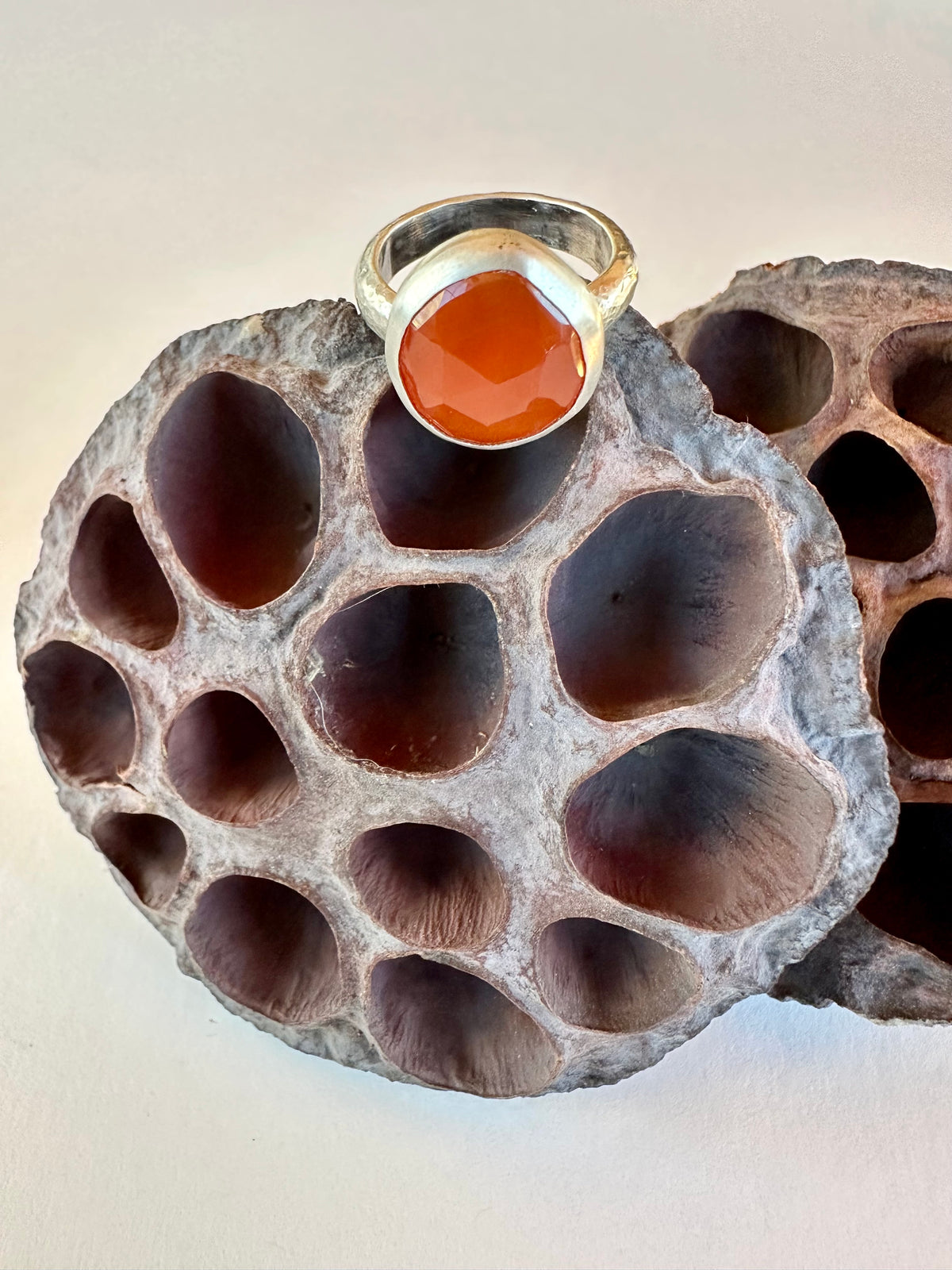 Solstice Ring: Carnelian & Sterling Silver - size 5.75
