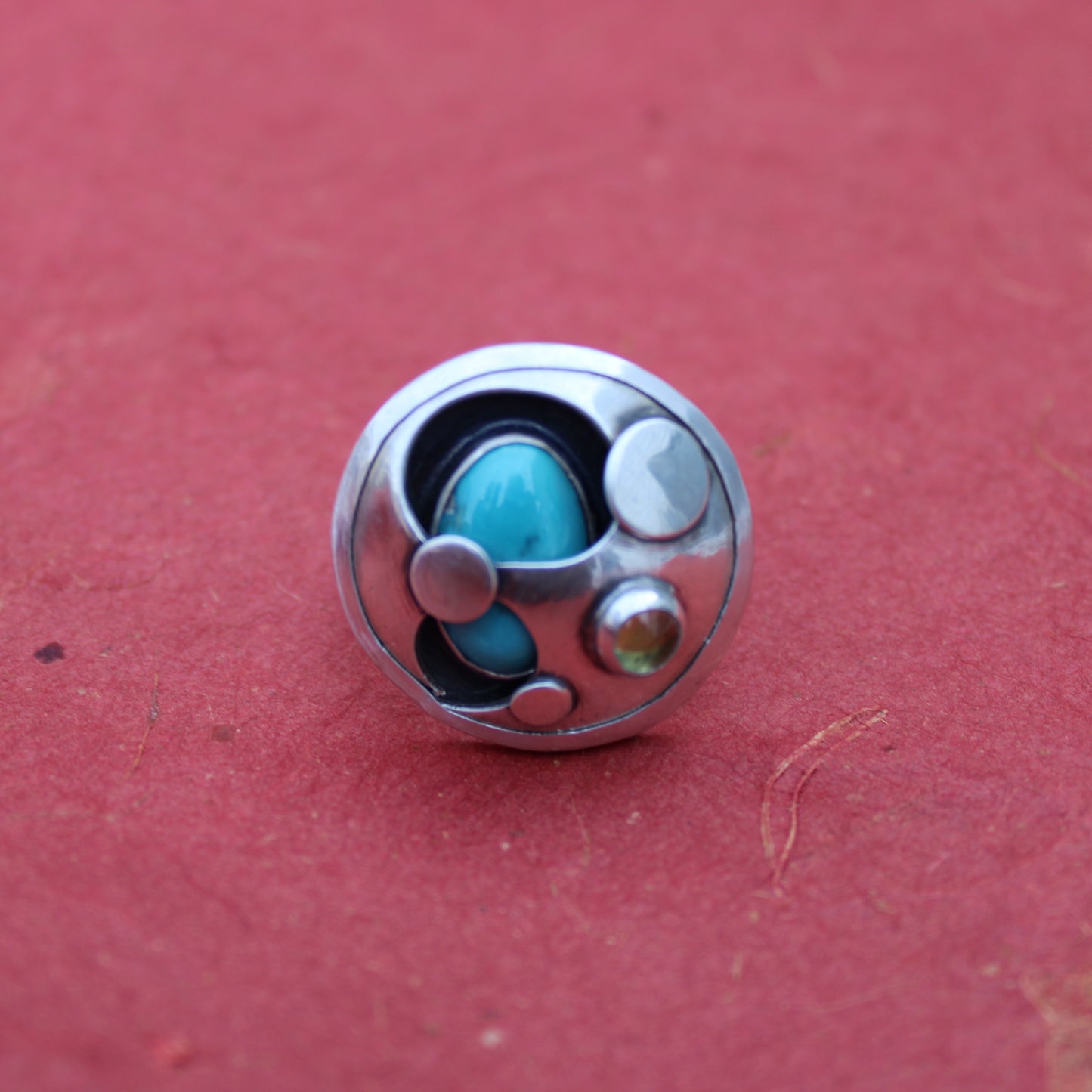Hidden Oasis Ring: Sterling Silver, Tyrone Turquoise & Peridot - size 6