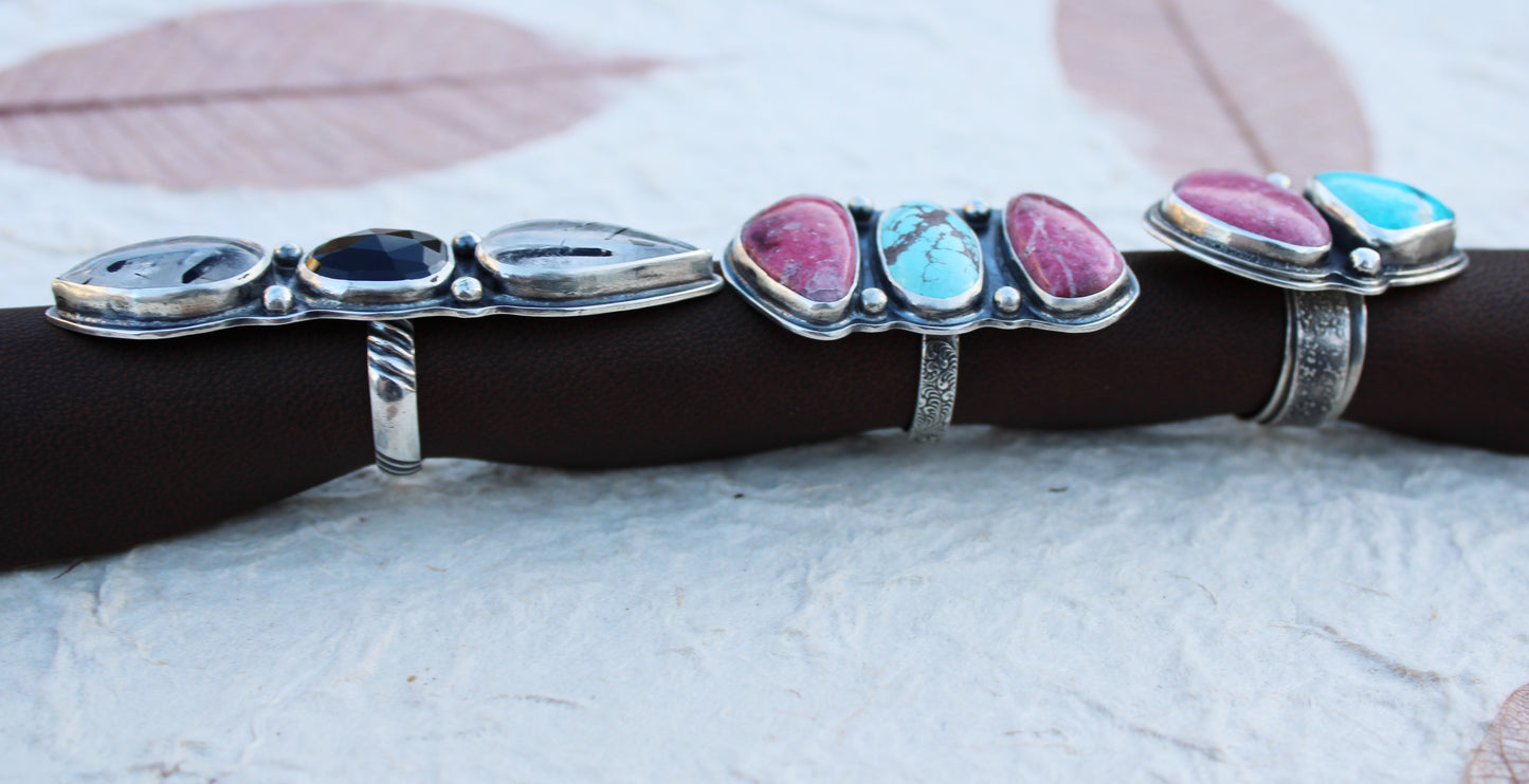 Harmony Ridge Ring: Sterling Silver Bisbee Turquoise & Rhodonite - size 6