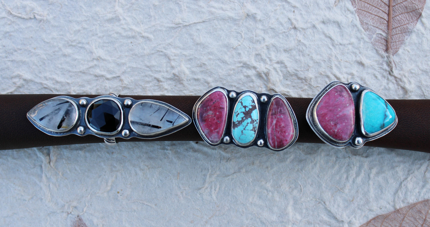 Harmony Ridge Ring: Sterling Silver Bisbee Turquoise & Rhodonite - size 6