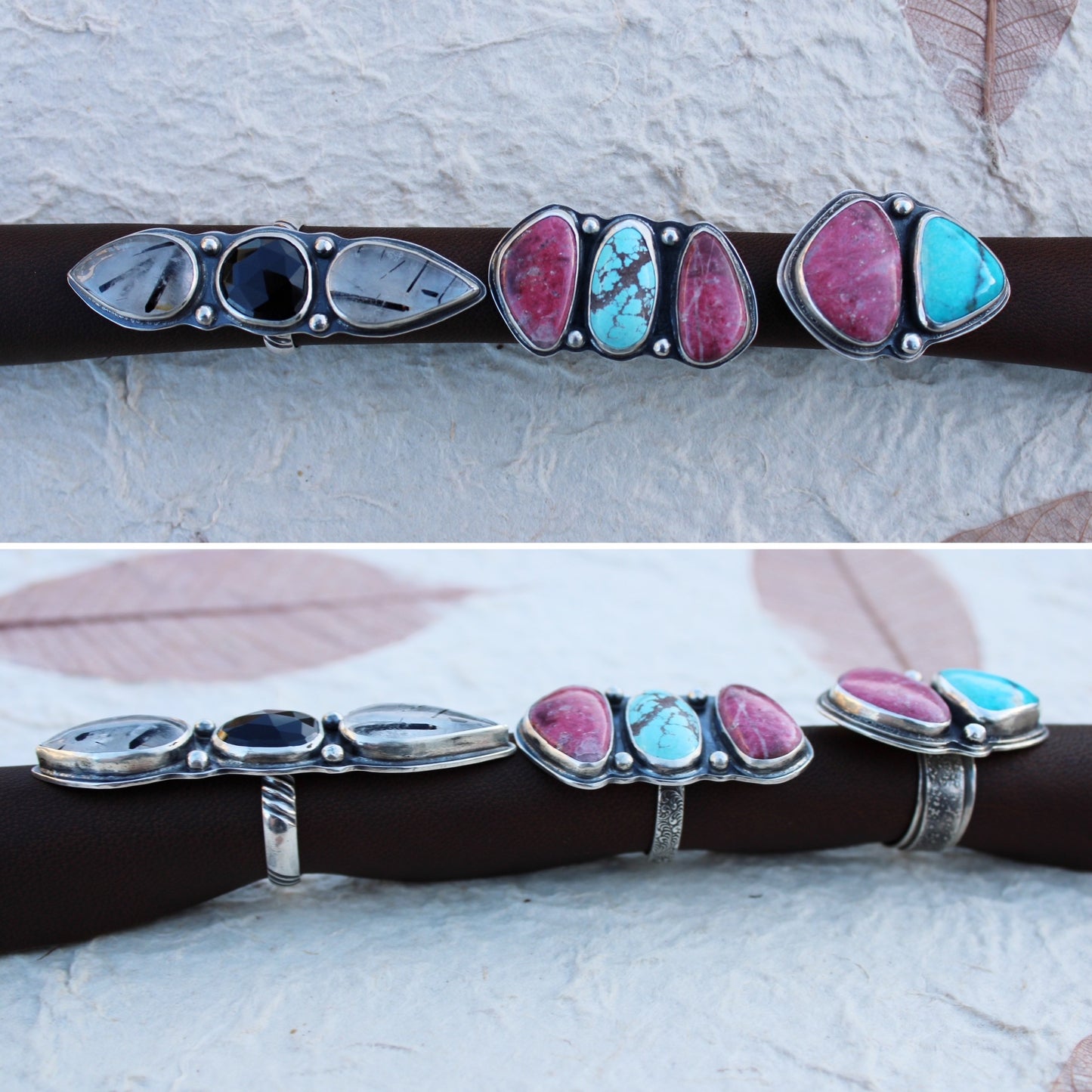 Eclipse Ridge Ring: Black Tourmaline & Quartz & Raw Black Tourmaline - size 6.75