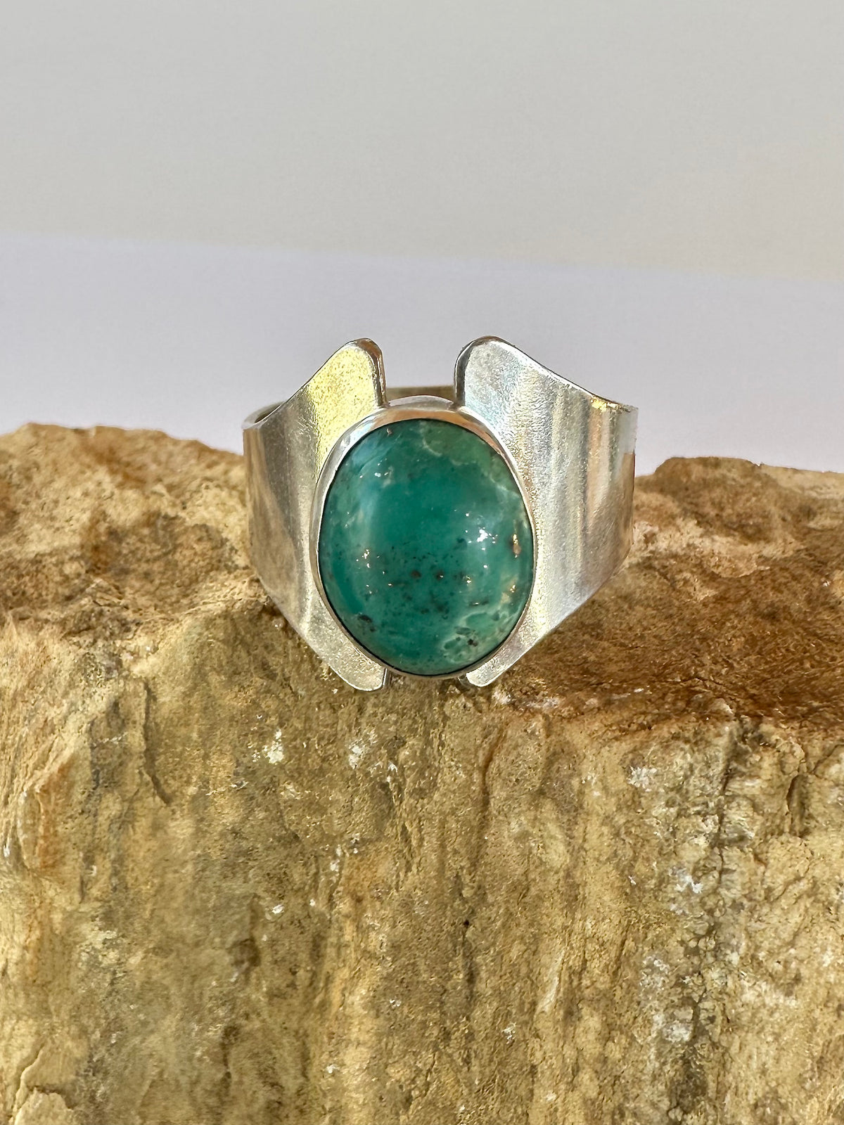 Open Sky Ring: Chrysocolla Gap Band & Sterling Silver - size 10.25