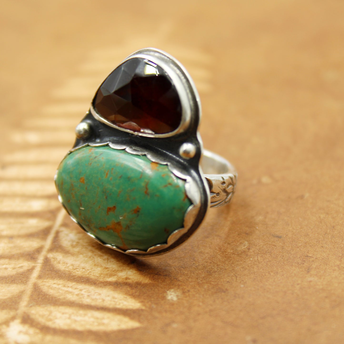 Sunset River Ring: Sterling Silver Hessonite Garnet & Turquoise - size 6