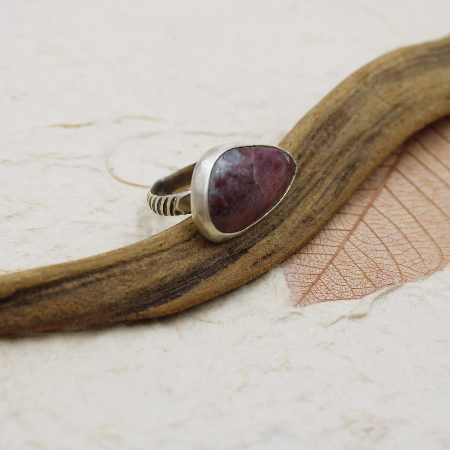 Meadowstone Ring: Sterling Silver & Ruby in Zoisite - size 5