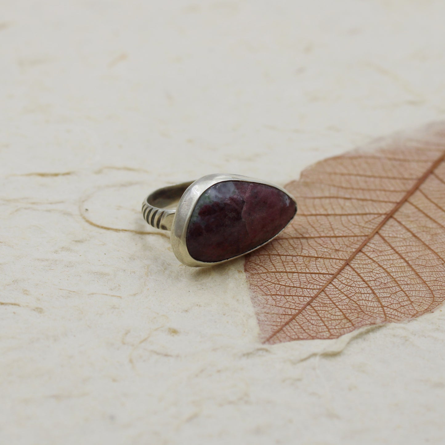 Meadowstone Ring: Sterling Silver & Ruby in Zoisite - size 5