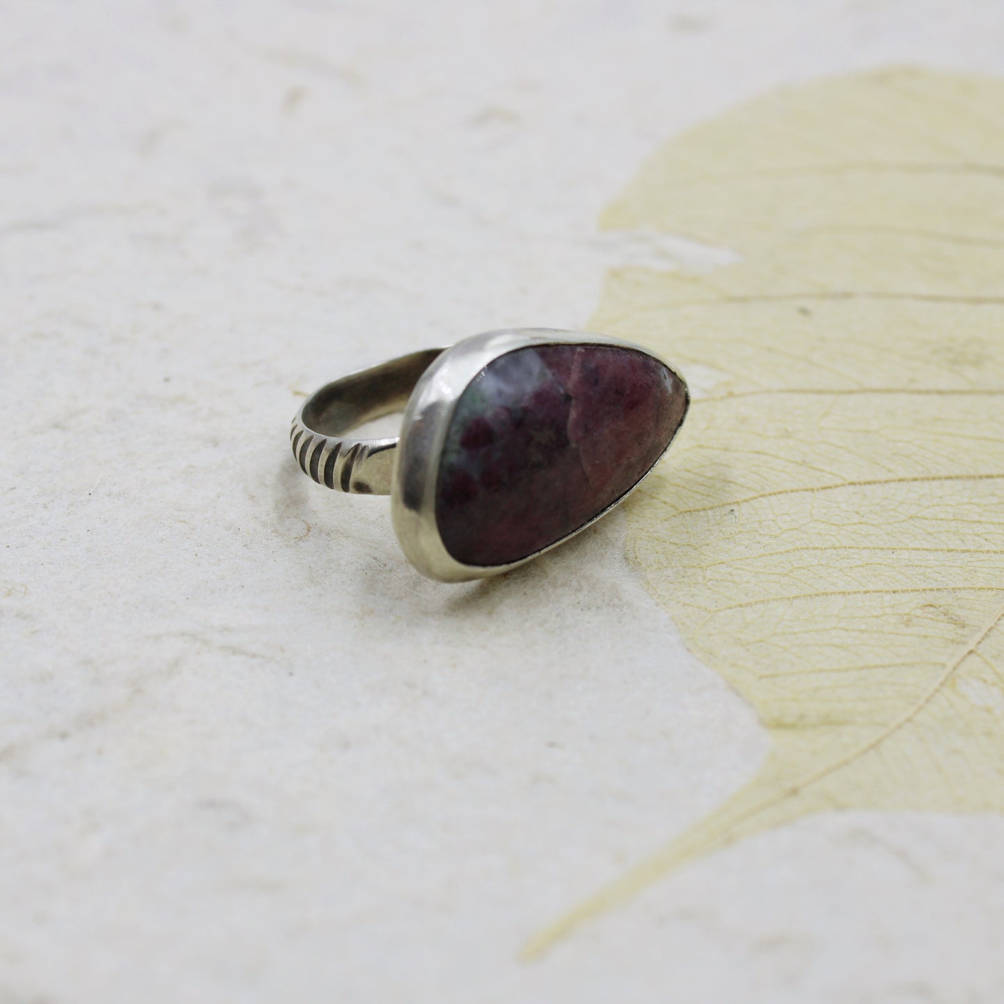Meadowstone Ring: Sterling Silver & Ruby in Zoisite - size 5