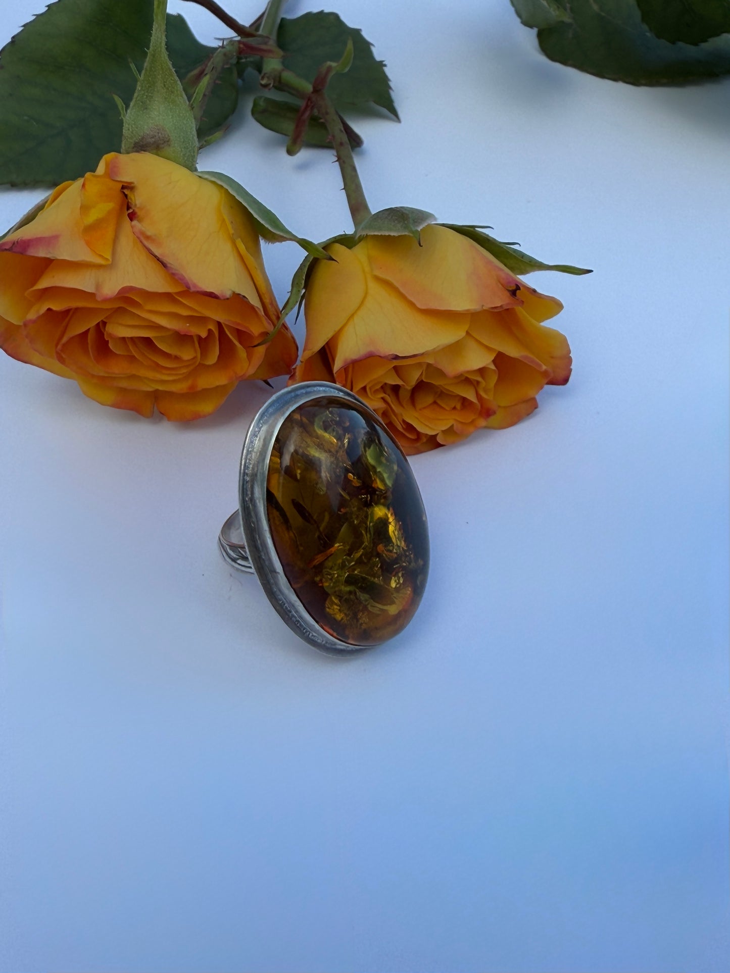 Golden Ember Ring: Sterling Silver & Baltic Amber - size 9