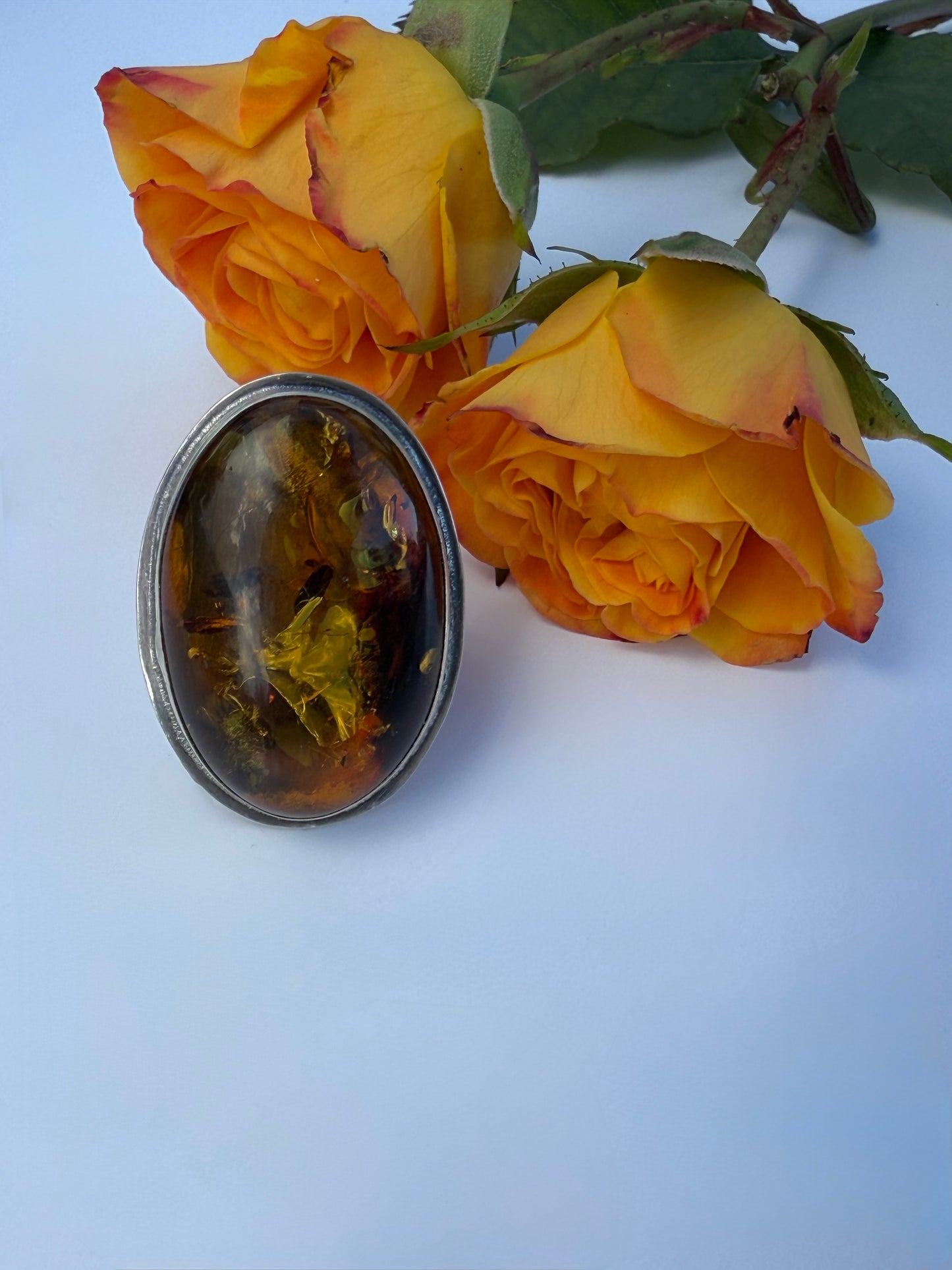 Golden Ember Ring: Sterling Silver & Baltic Amber - size 9