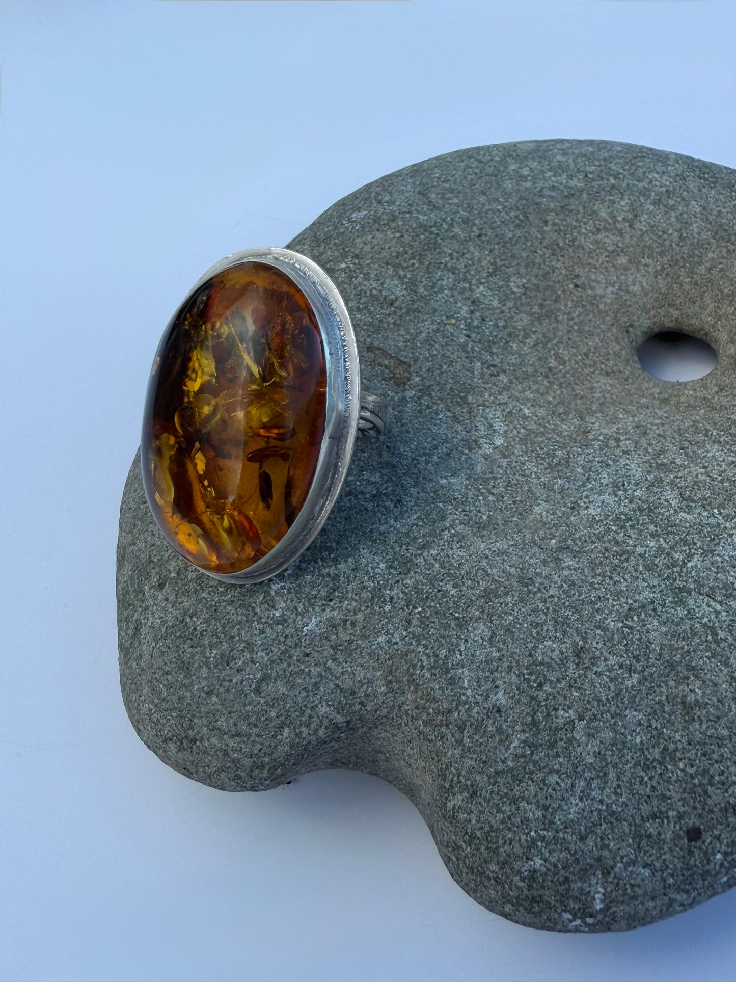 Golden Ember Ring: Sterling Silver & Baltic Amber - size 9