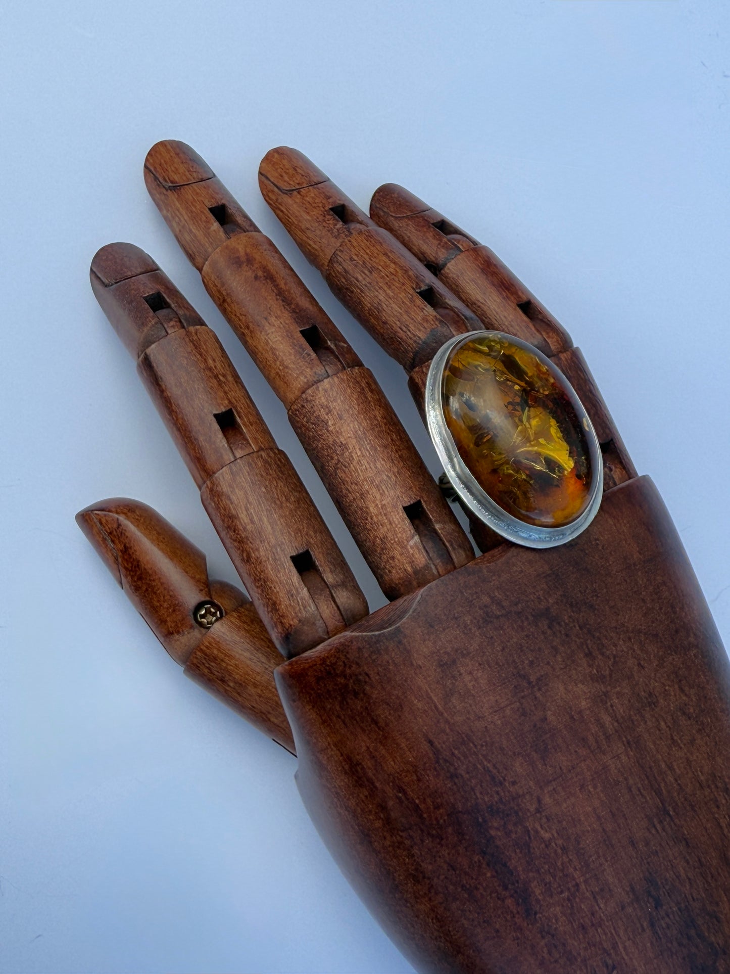 Golden Ember Ring: Sterling Silver & Baltic Amber - size 9