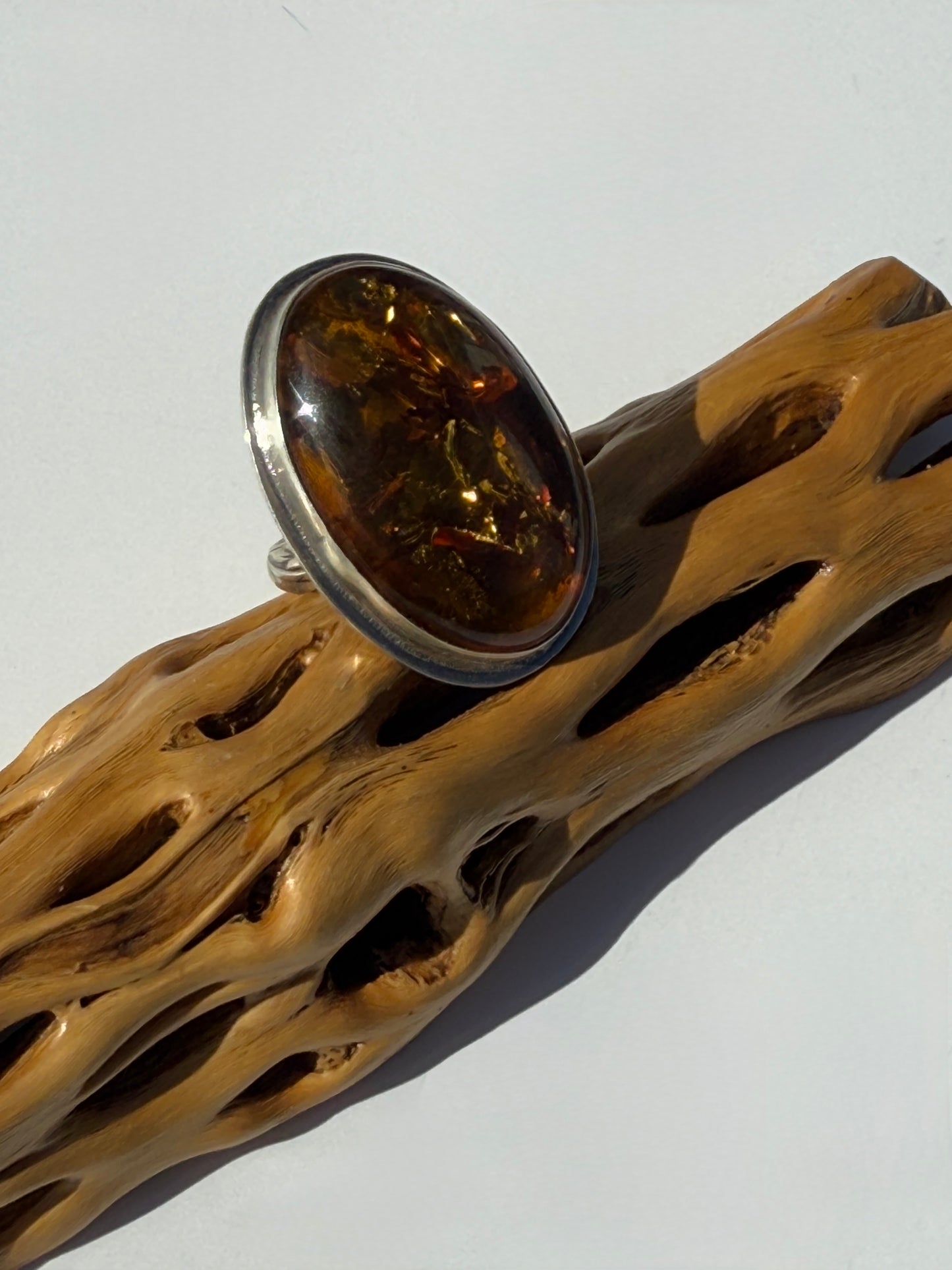 Golden Ember Ring: Sterling Silver & Baltic Amber - size 9