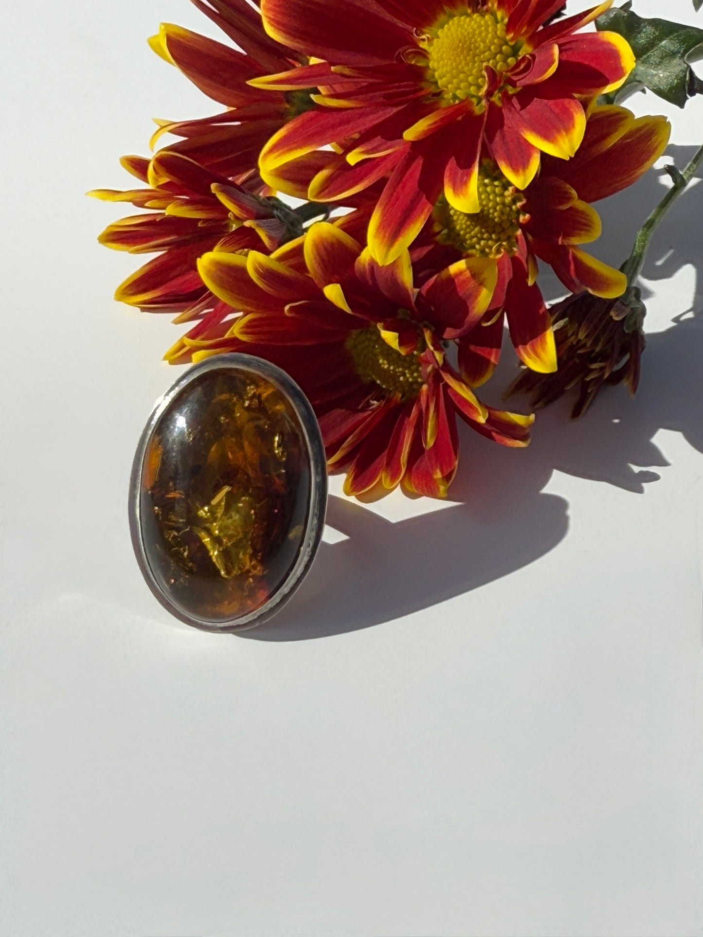 Golden Ember Ring: Sterling Silver & Baltic Amber - size 9