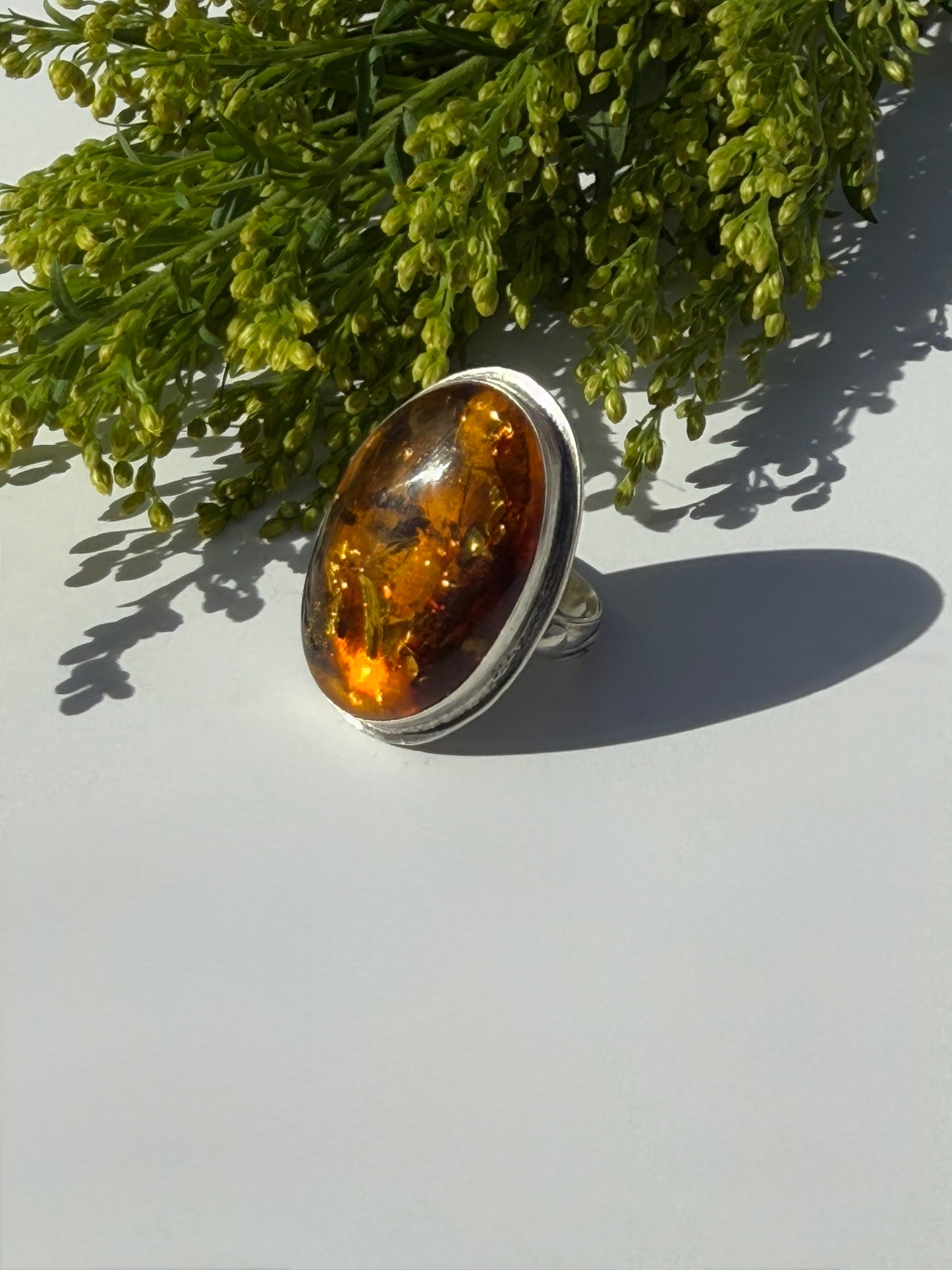 Golden Ember Ring: Sterling Silver & Baltic Amber - size 9