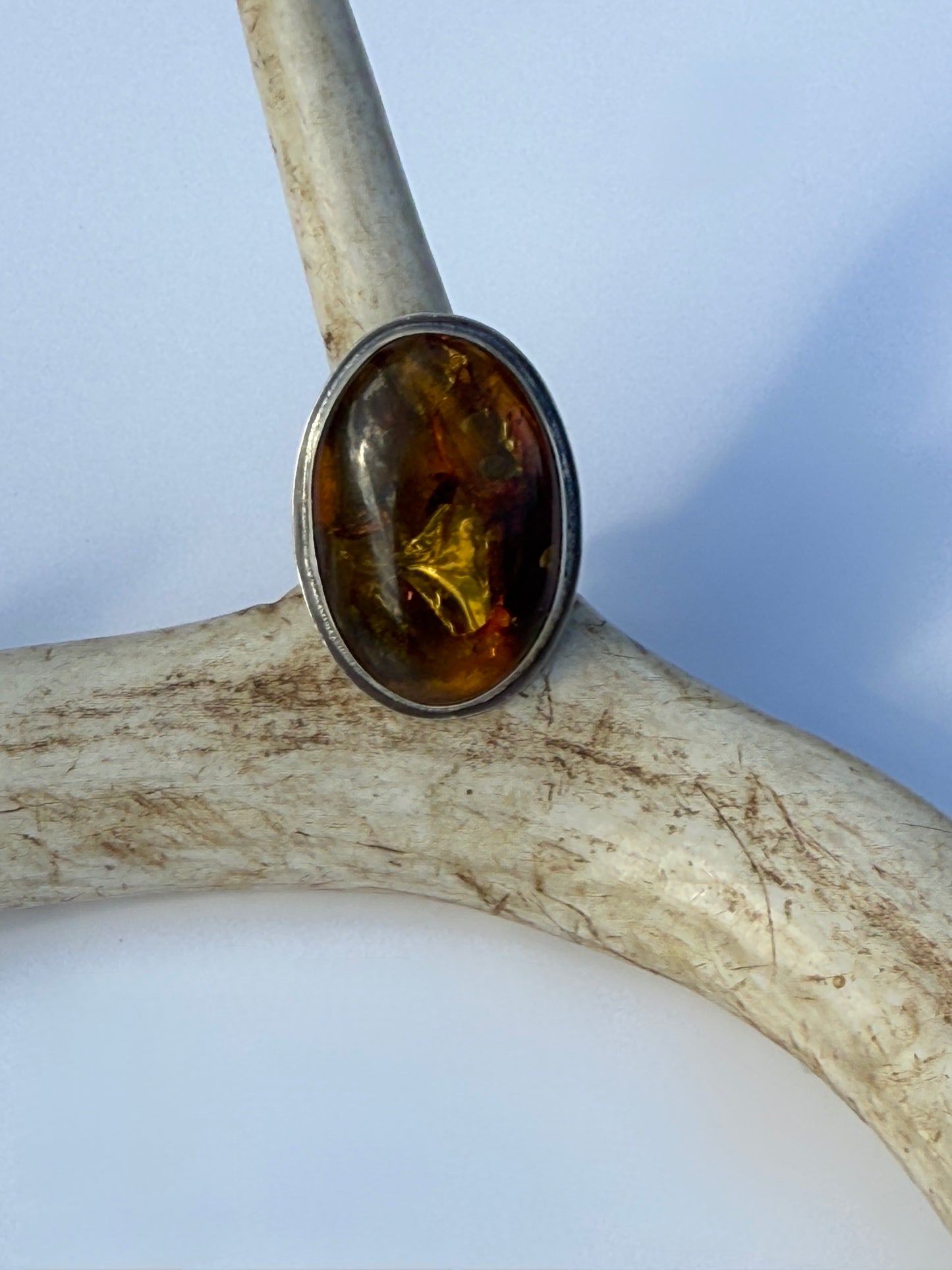 Golden Ember Ring: Sterling Silver & Baltic Amber - size 9