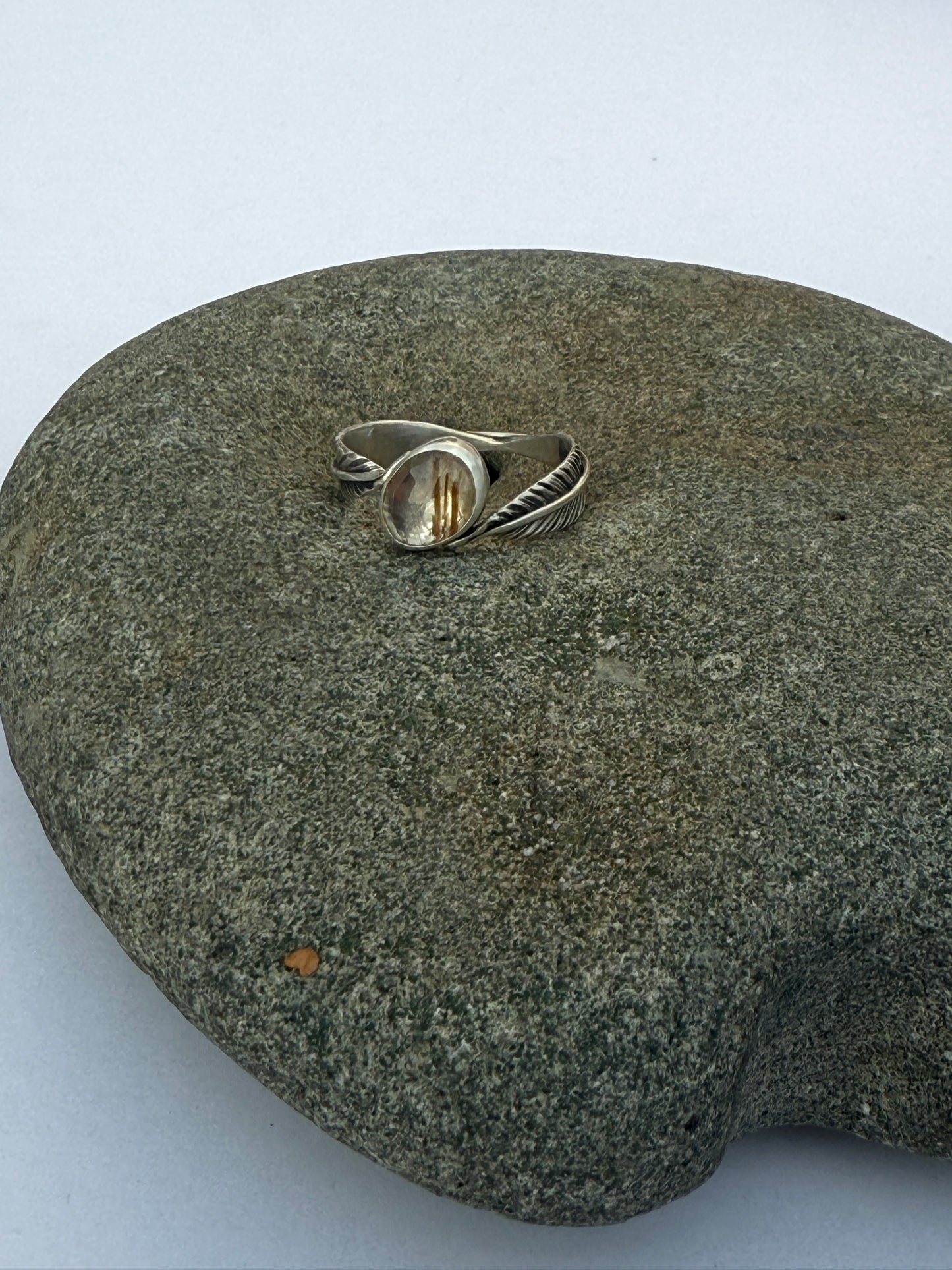 Golden Drift Ring: Sterling Silver & Golden Rutilated Quartz - size 9.25