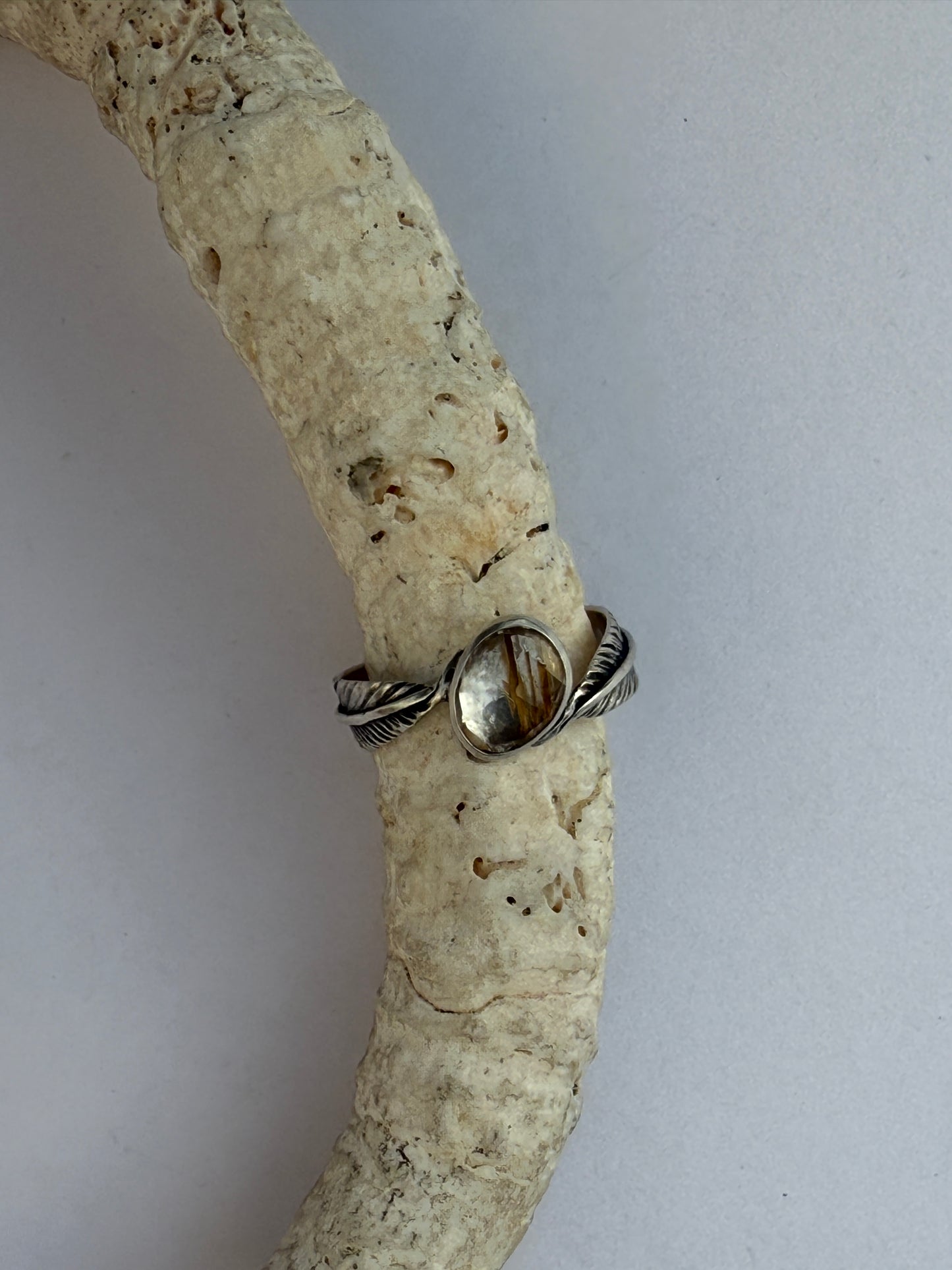 Golden Drift Ring: Sterling Silver & Golden Rutilated Quartz - size 9.25
