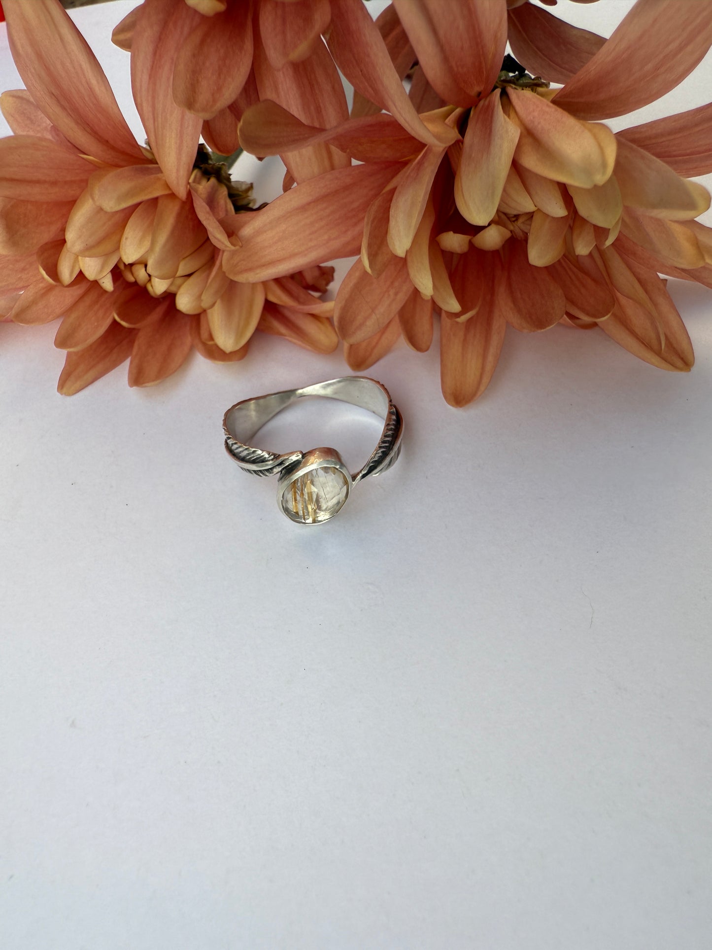 Golden Drift Ring: Sterling Silver & Golden Rutilated Quartz - size 9.25