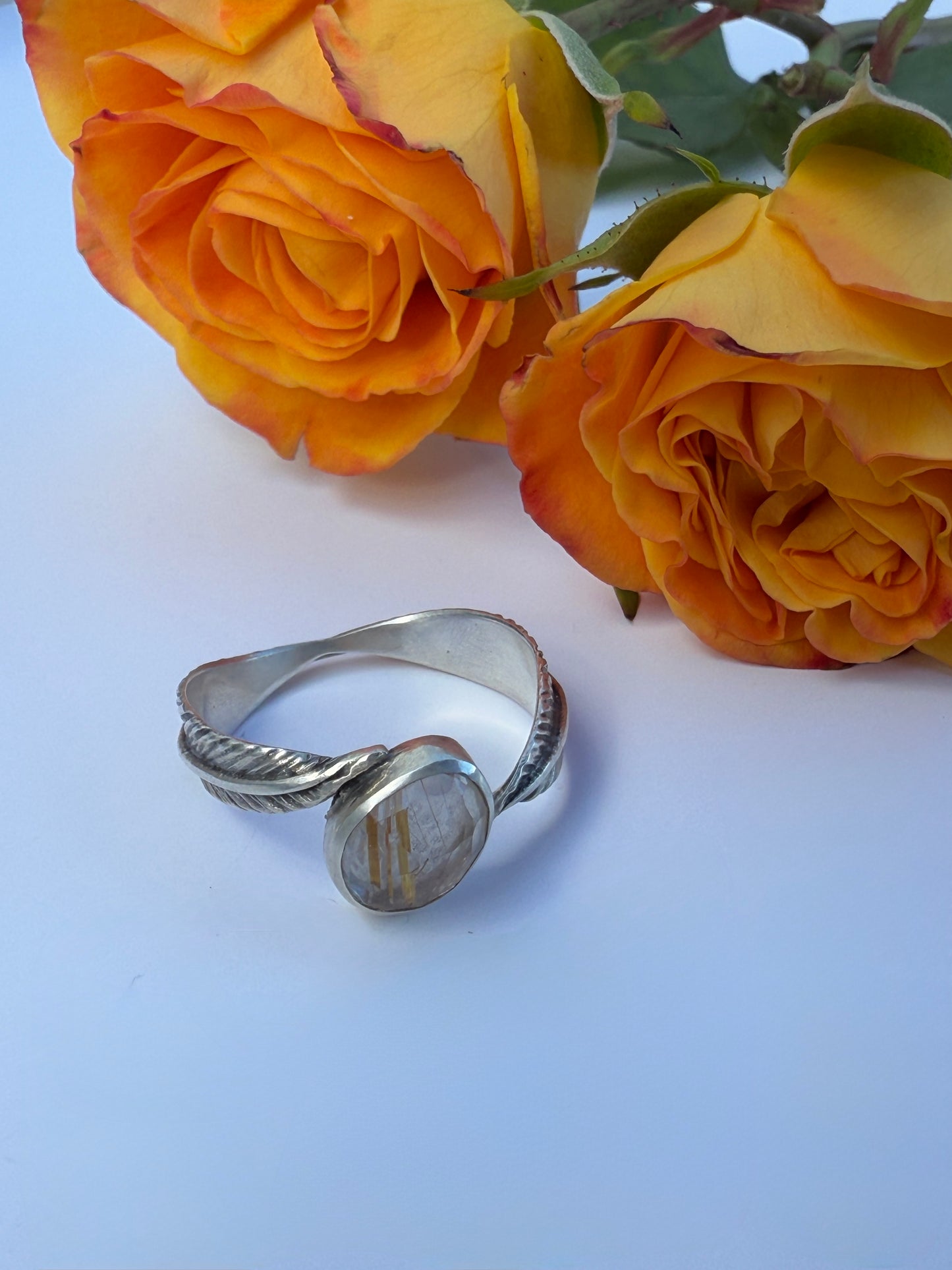 Golden Drift Ring: Sterling Silver & Golden Rutilated Quartz - size 9.25