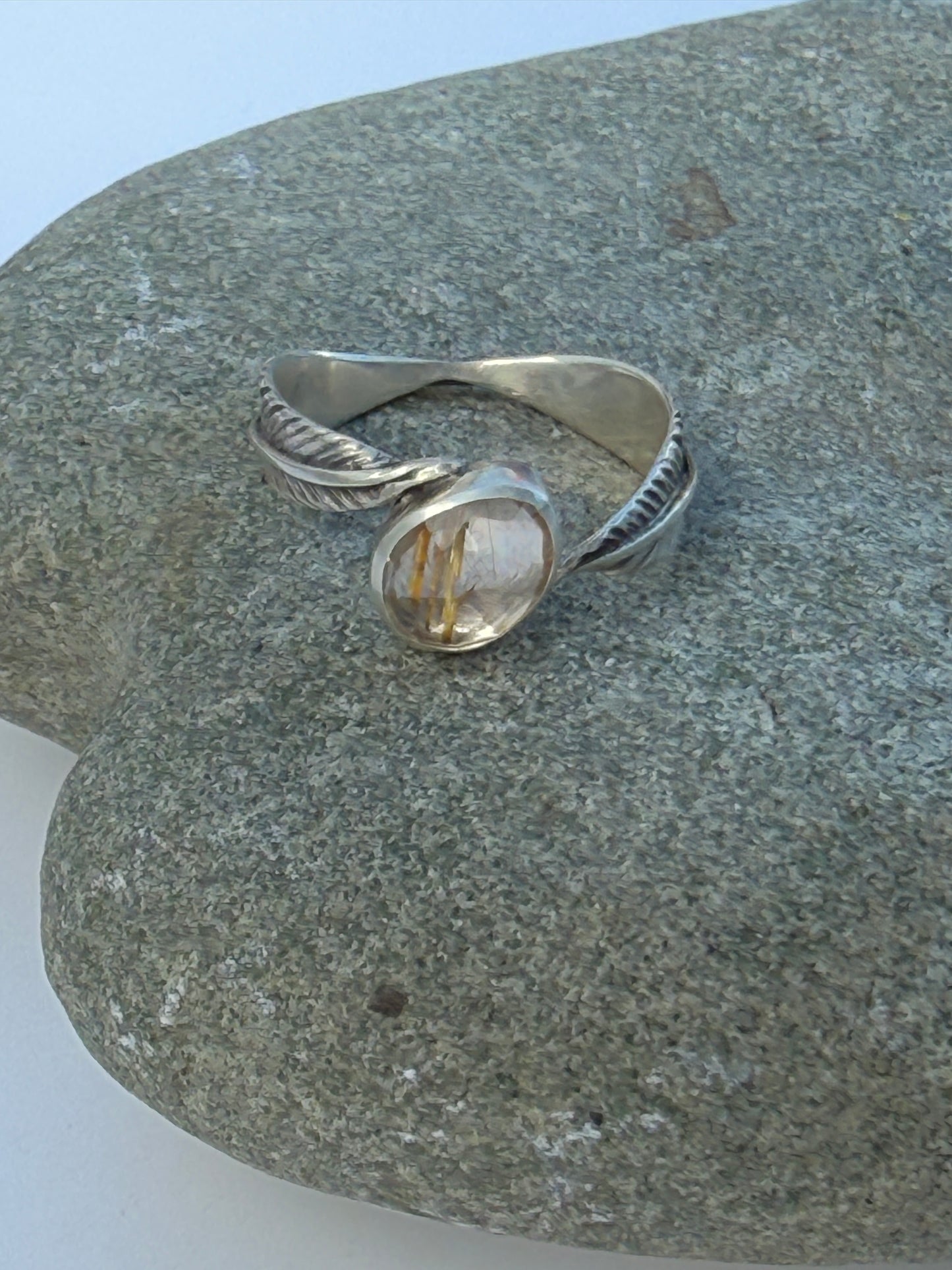 Golden Drift Ring: Sterling Silver & Golden Rutilated Quartz - size 9.25